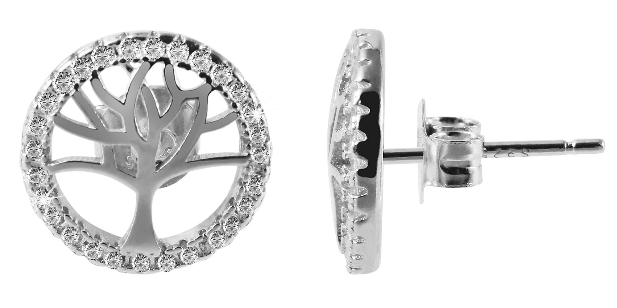 Adelia´s Paar Ohrhänger "Ohrringe – Ohrstecker Lebensbaum aus 925 Silber mit Zirkonia" Perfekt als Geschenk für besondere Menschen