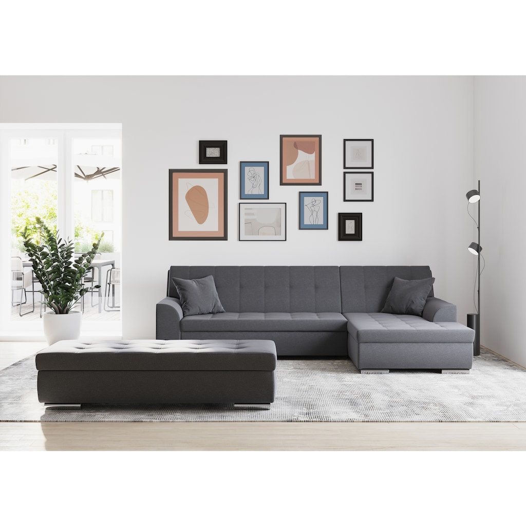 DOMO collection Ecksofa Treviso, wahlweise mit Bettfunktion, incl. Zierkissen