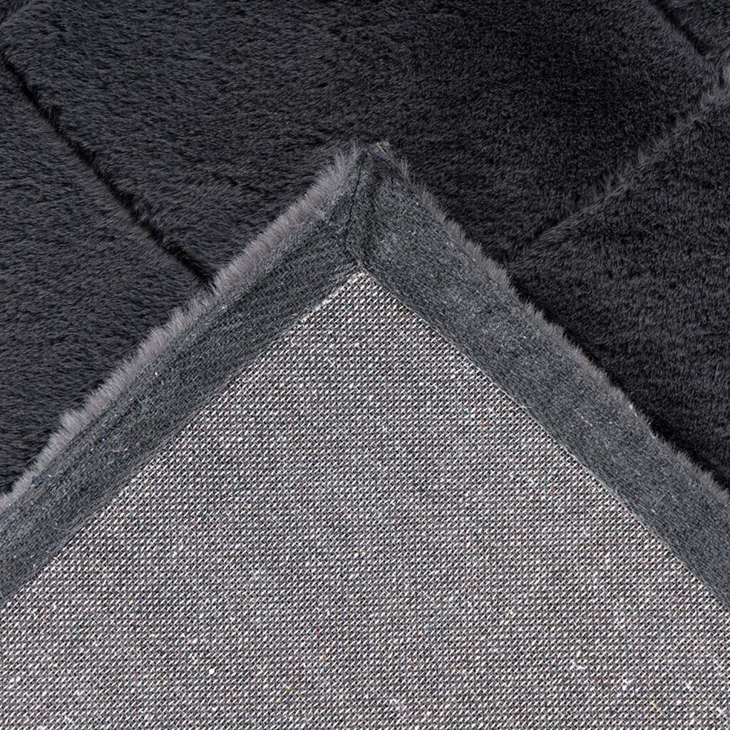 Hochflor-Teppich CARPET CITY "Moment", grau (anthrazit), B:200cm H:31mm L:290cm, Polyester, Teppiche, besonders weich, Kaninchen Fell Haptik, 3D-Effekt, Rauten, Wohnzimmer 3