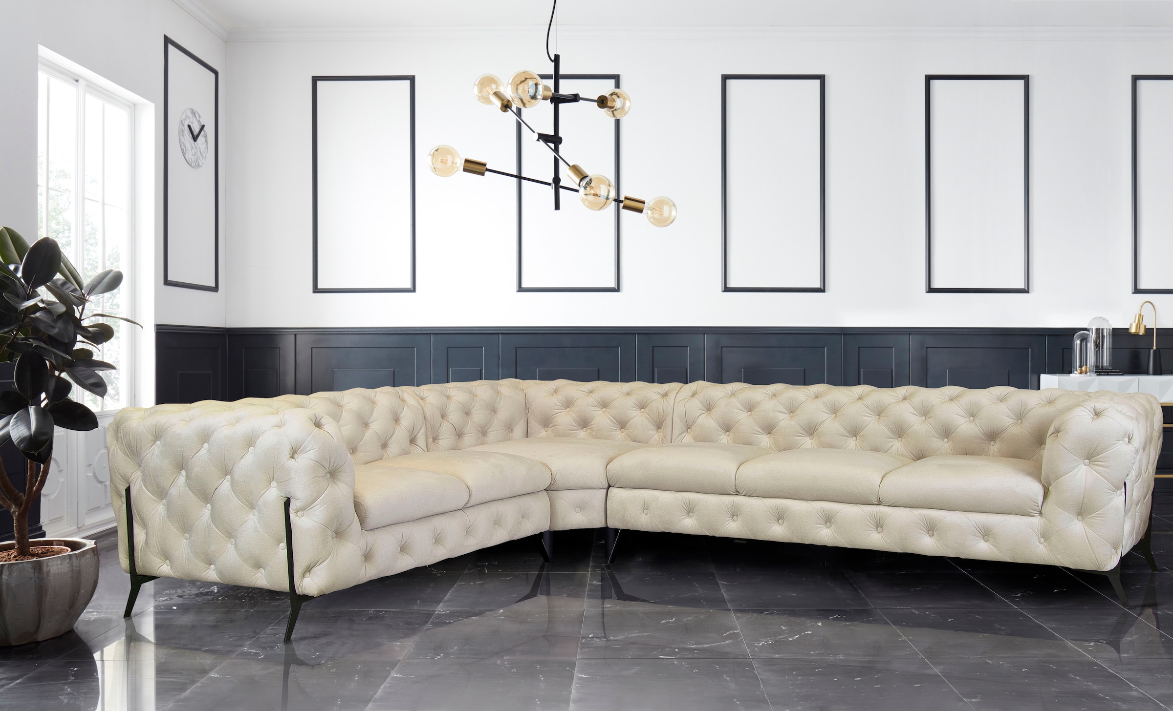 Home affaire Chesterfield-Sofa »Amaury L-Form« großes Ecksofa, Chesterfield-Optik, Breite 323 cm, Fußfarbe wählbar