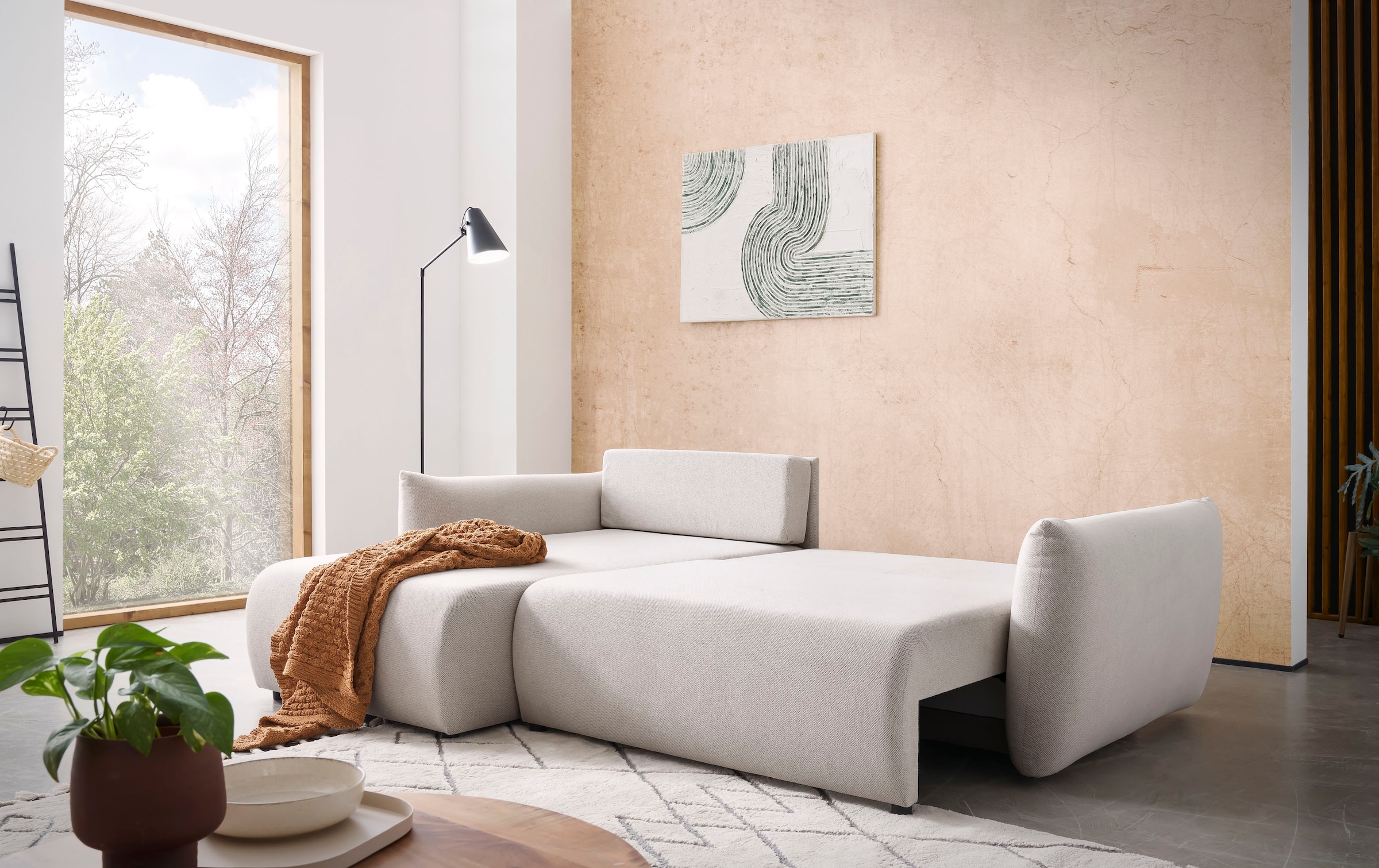 INOSIGN Ecksofa »MAVAS Schlafsofa mit Bettkasten, L-Form,«, ca.257/127cm (Liegefläche 212/145 cm), Cord, Chenille, Struktur
