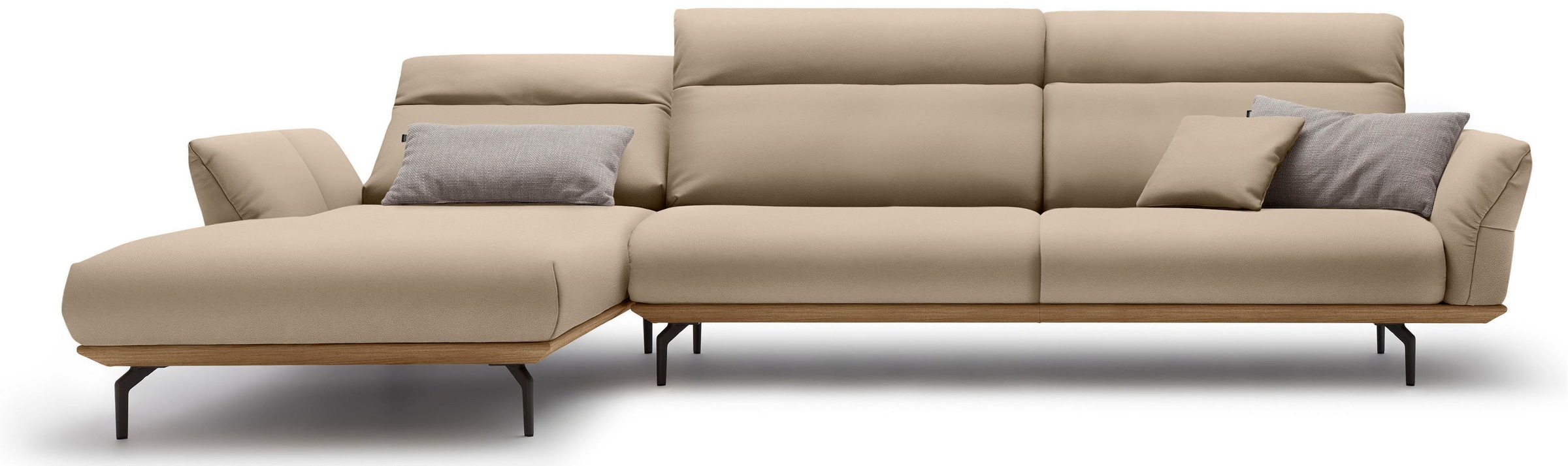 Creation BY ROLF BENZ Ecksofa »CR.460«, Sockel in Nussbaum, Winkelfüße in Umbragrau, Breite 338 cm