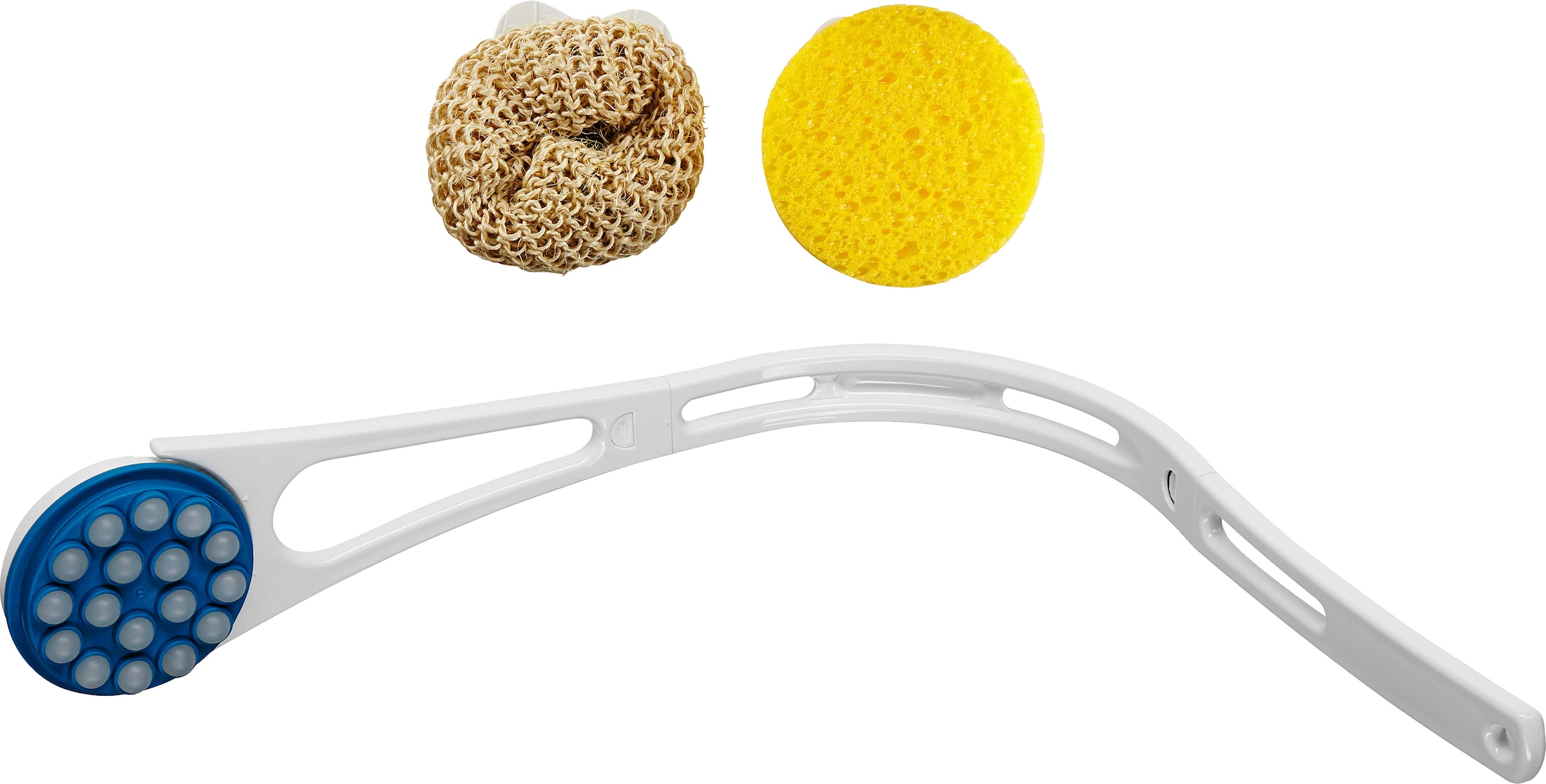 Hydas Rückencremer »Set mit Creme-, Schwamm- und Sisalaufsatz: rundum gepflegte Haut«, (Set, 4 tlg., mit verschieden Aufsätzen), Für Bodylotion, Sonnencreme, Duschgel. Mit 4-fach teilbarem U-Griff