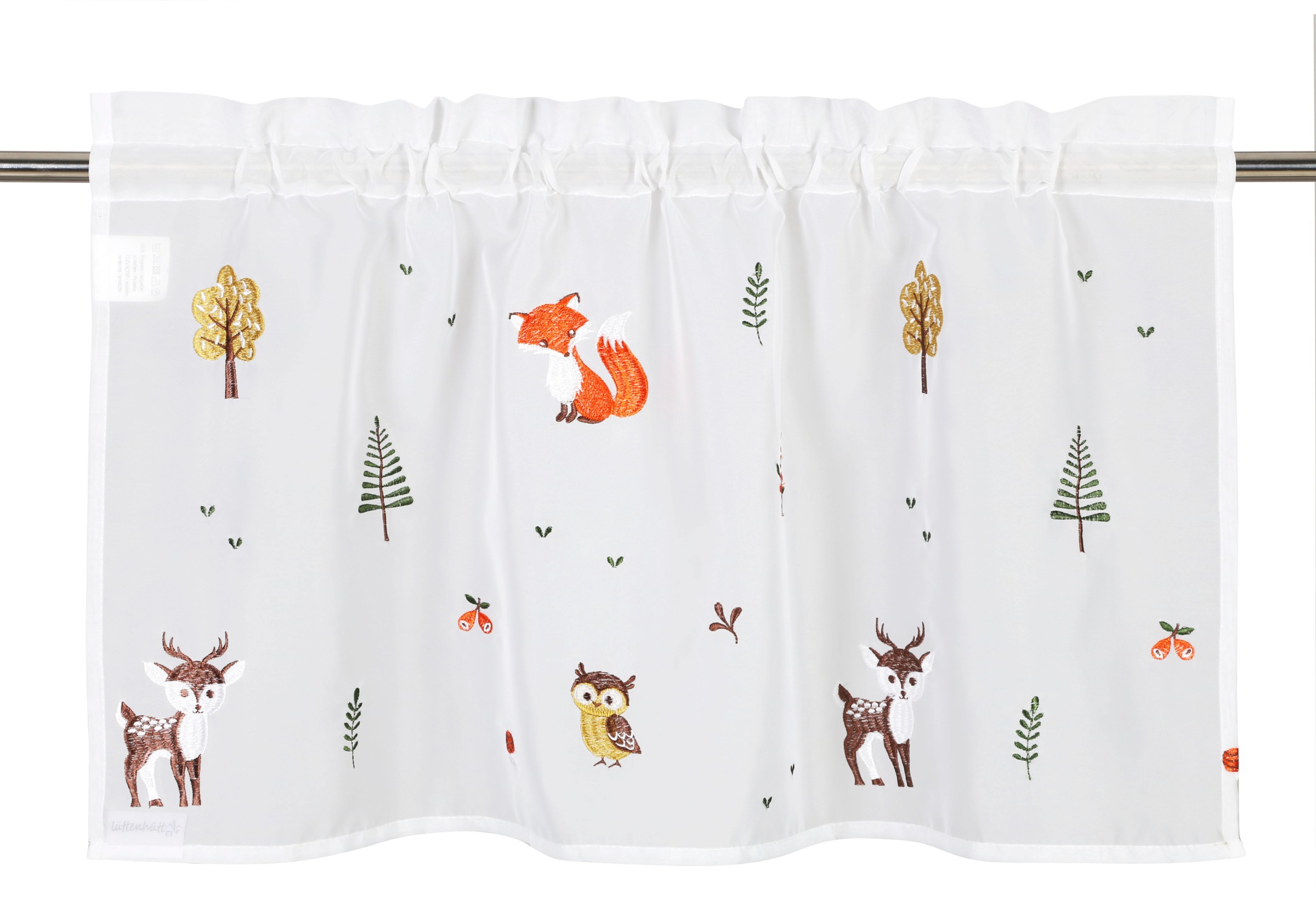 Lüttenhütt Scheibengardine "Waldtiere" Stangendurchzug 1 Stk. tlg. bestickt günstig online kaufen