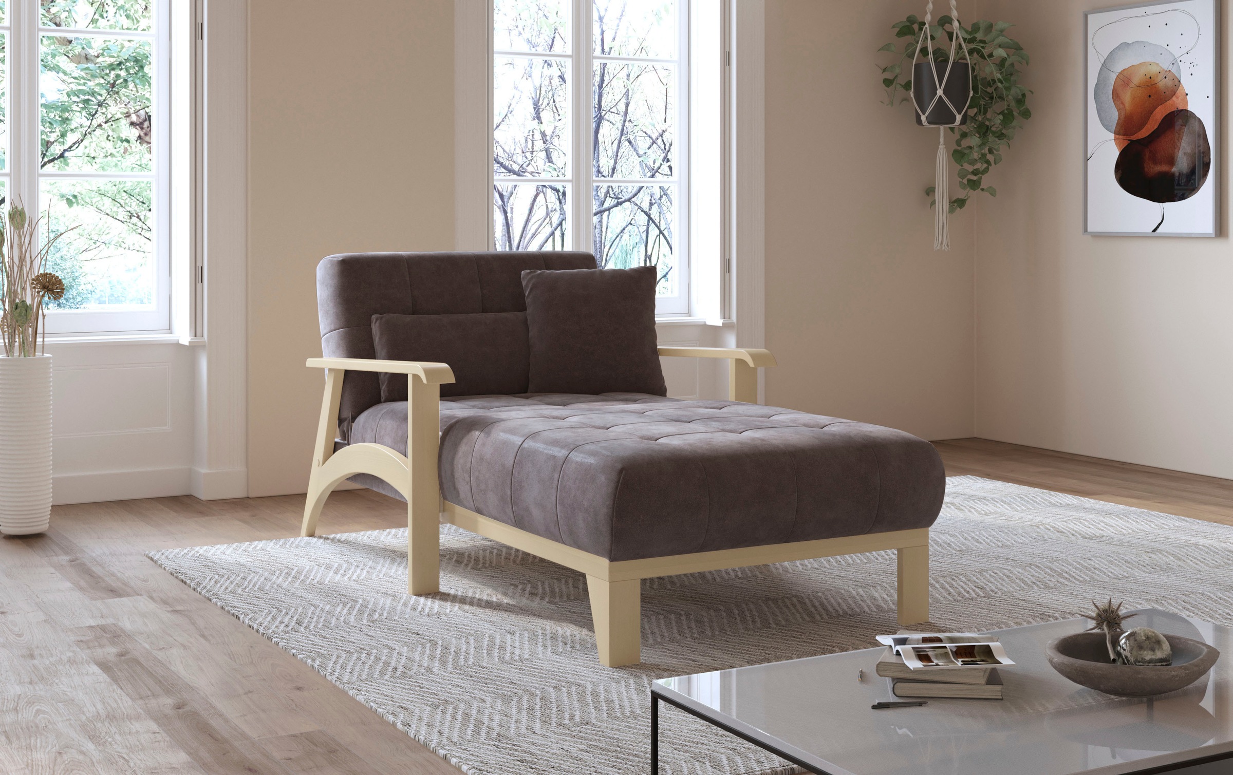 sit&more Recamiere »Billund«, Armlehnen aus Buchenholz in natur, verschiedene Bezüge und Farben