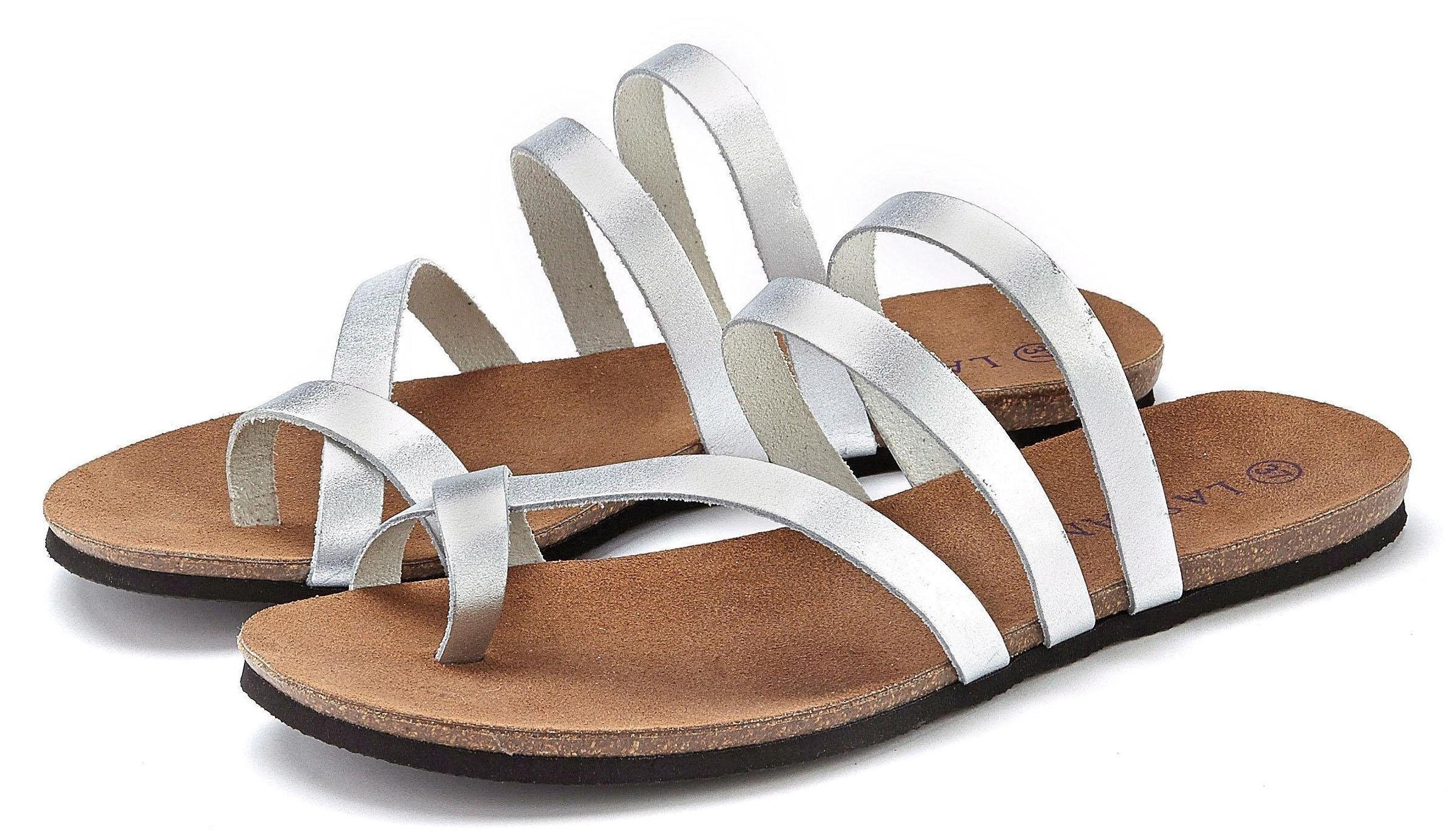 LASCANA Zehentrenner, Sandale, Pantolette aus Leder im Metallic-Look