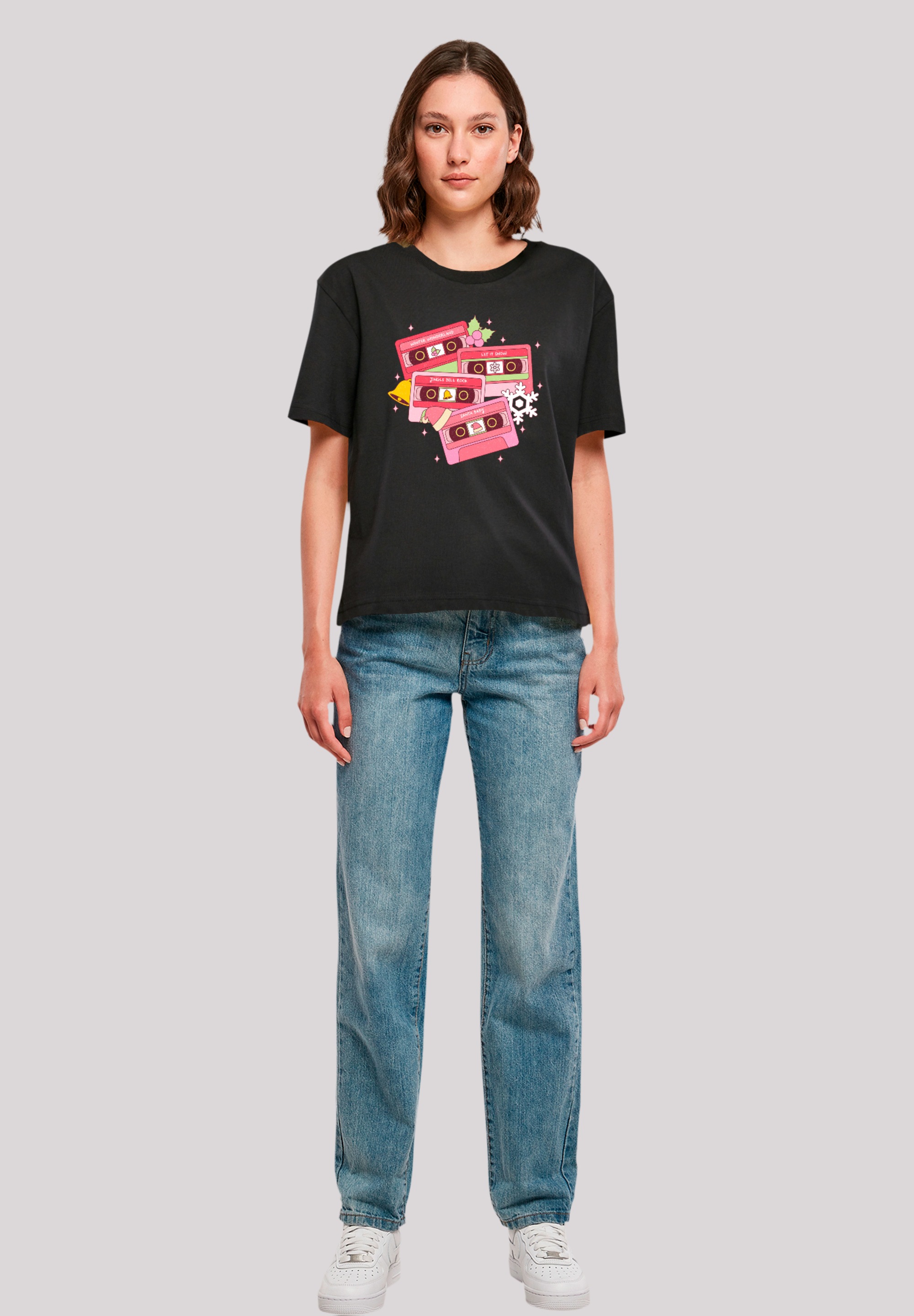 F4NT4STIC T-Shirt »Weihnachten Retro Song Tapes Pink«, Premium Qualität, Weihnachts-Kollection