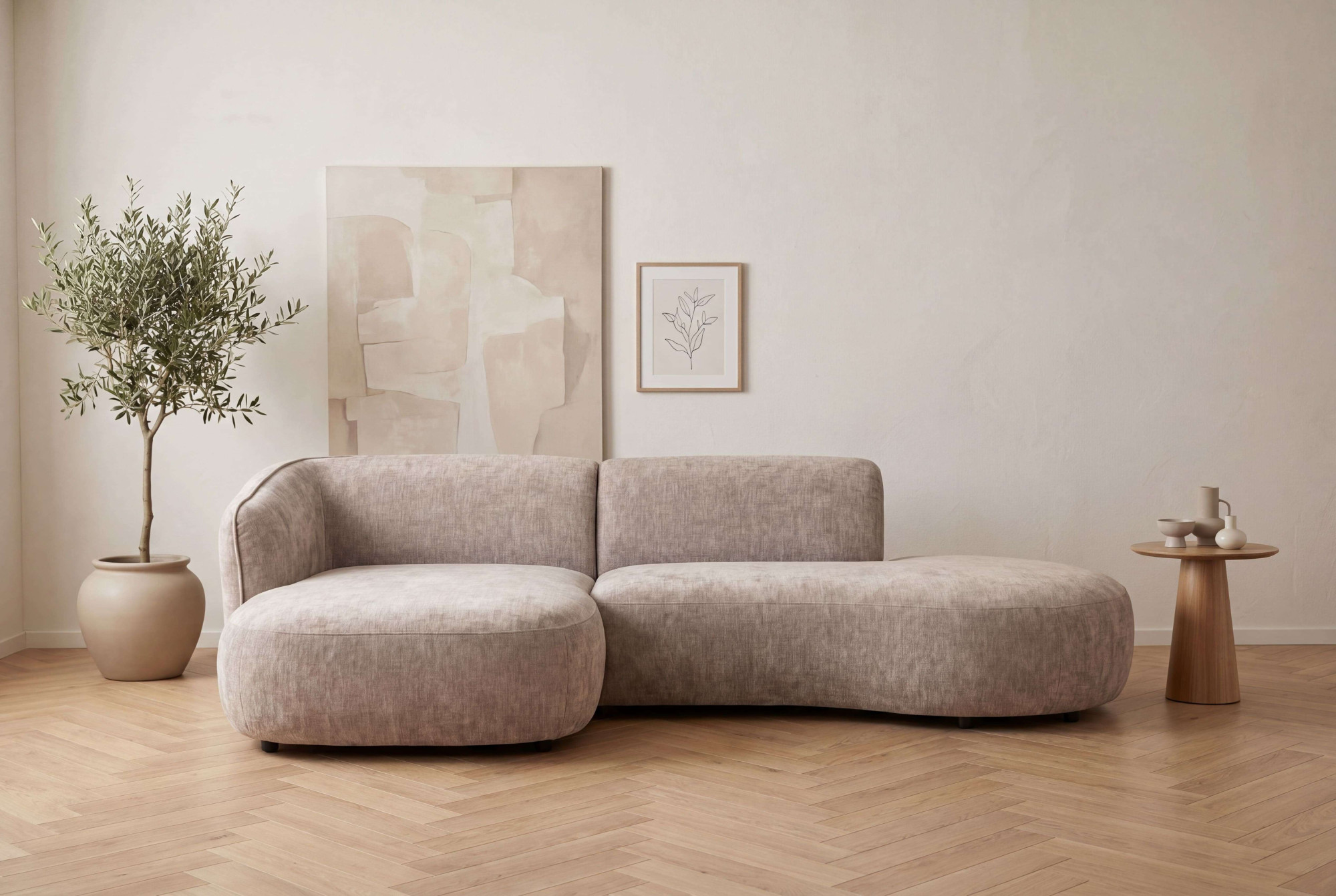 OTTO home Ecksofa "OSTRUP Rundsofa, L-Form, Naturtöne, Boucle oder Chenille" Breite 278 cm, organische Form mit sanften Rundungen