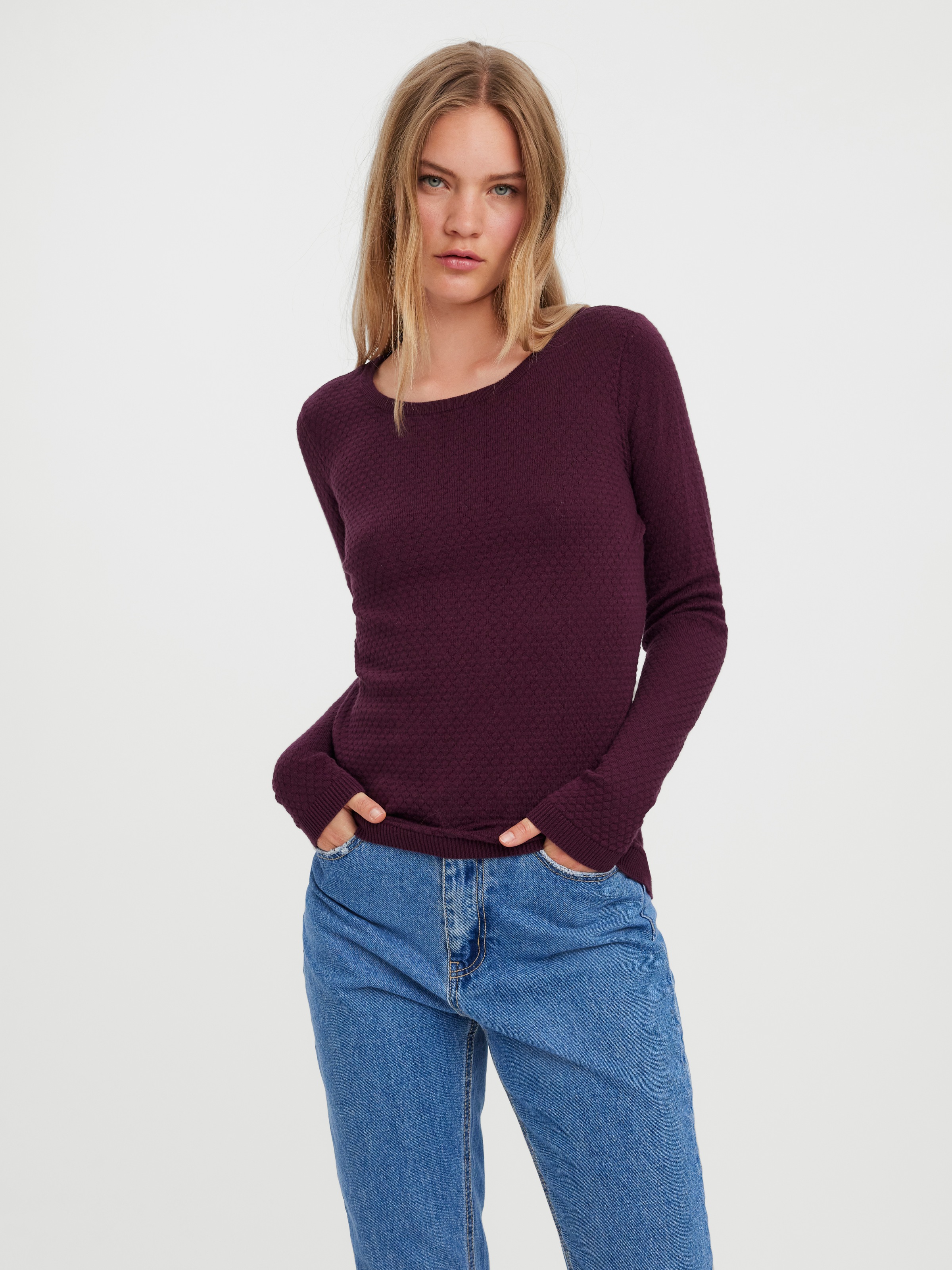 Vero Moda Rundhalspullover "VMCARE STRUCTURE LS O-NECK BLOUSE" aus Bio-Baum günstig online kaufen