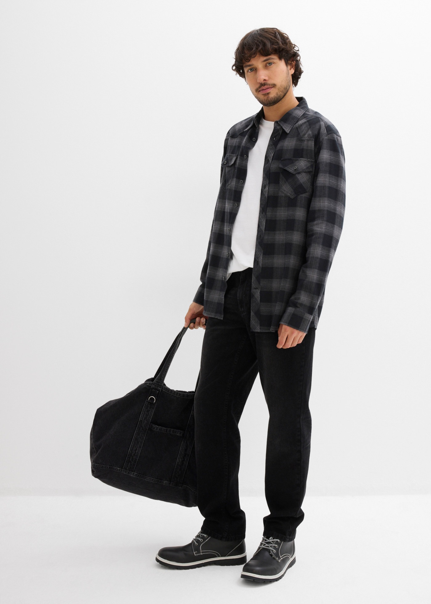 bonprix Flanellhemd aus Baumwoll-Flanell, Regular Fit, Kentkragen, mit Karo-Muster