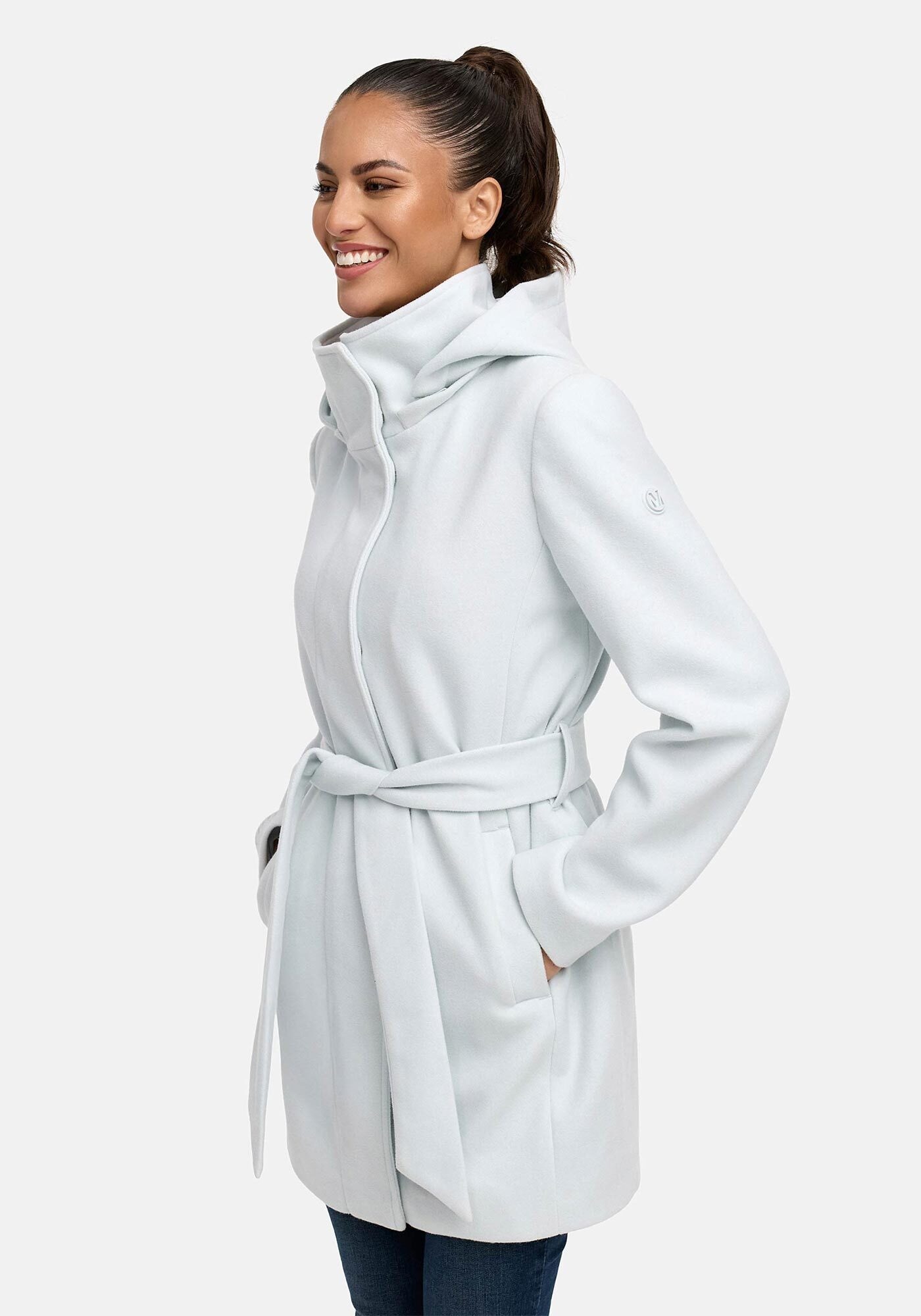 Marikoo Kurzmantel »Katalinaa«, Eleganter Wickel Mantel mit Taillengürtel und Oversized Hood Kapuze