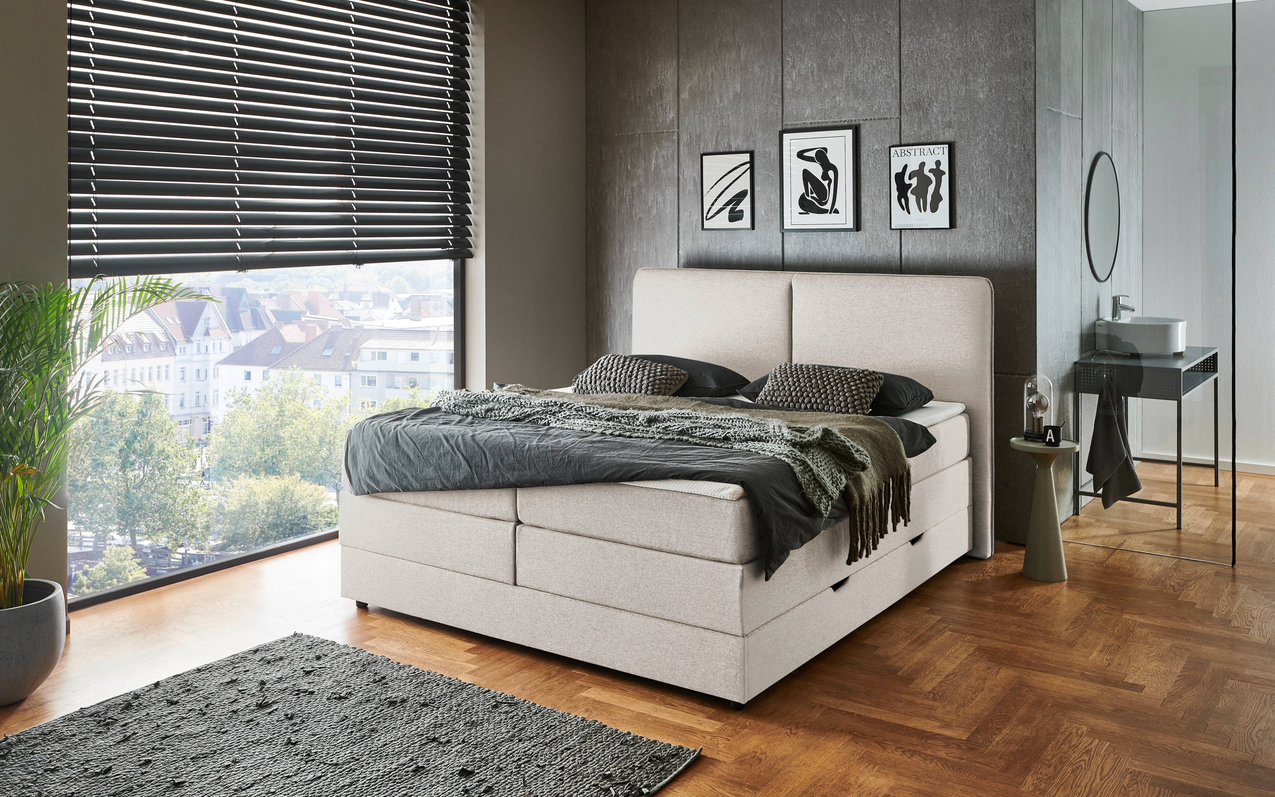 meise.möbel Boxbett "COLUMBIA, Polsterbett mit Bettkasten und Taschenfederkernmatratze H3" mit Kaltschaum-Topper, Strukturstoff-Bezug, Liegefläche 180x200 cm