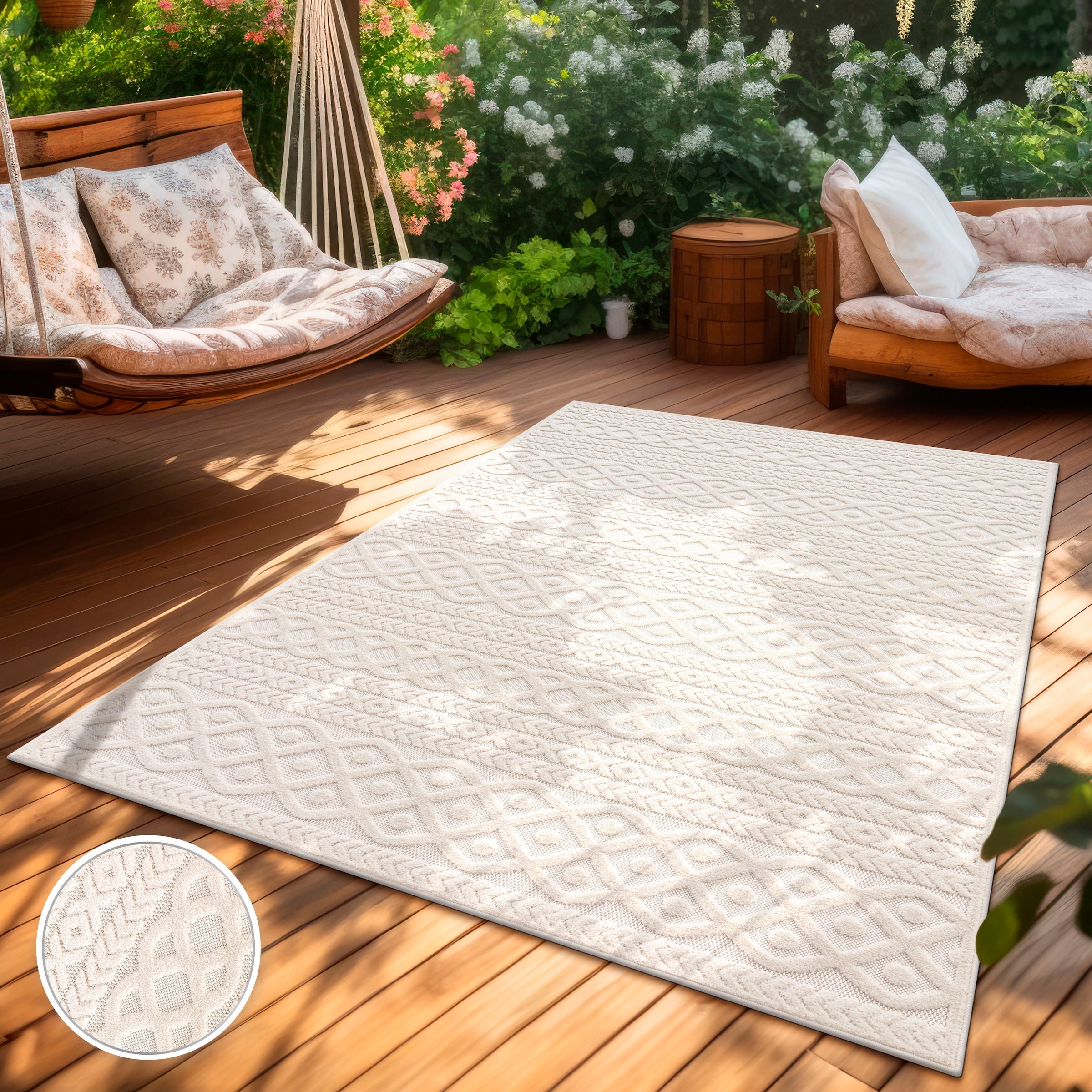 Paco Home Teppich »Cotton 231«, rechteckig, 10 mm Höhe, Uni-Farben, Hoch-Tief Effekt, boho, In- und Outdoor geeignet