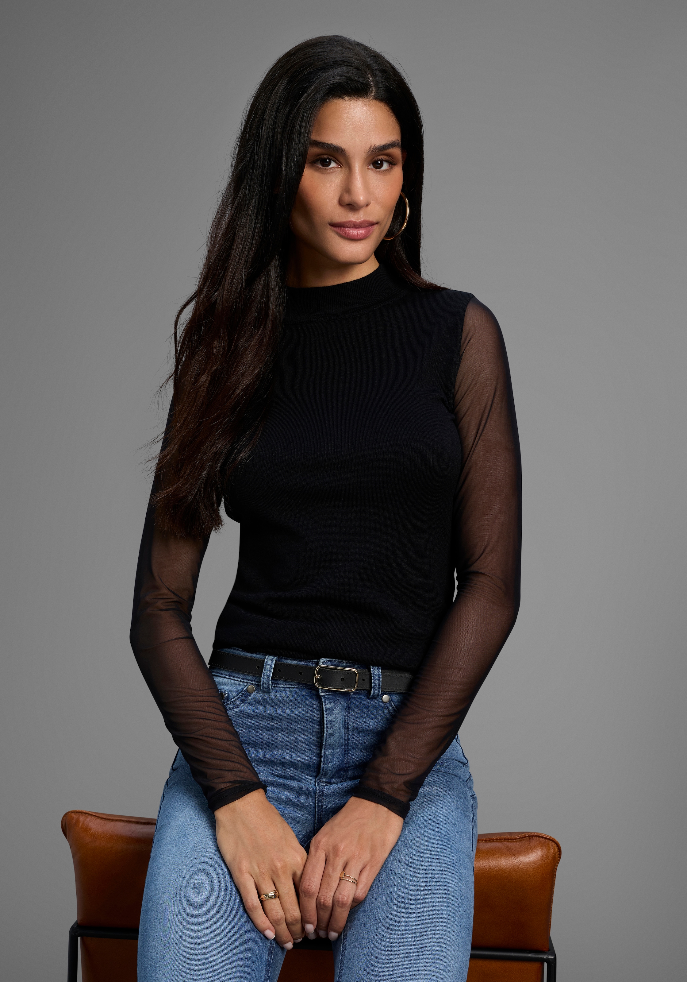 Laura Scott Stehkragenpullover, in enger Passform mit Mesh - NEUE KOLLEKTIO günstig online kaufen