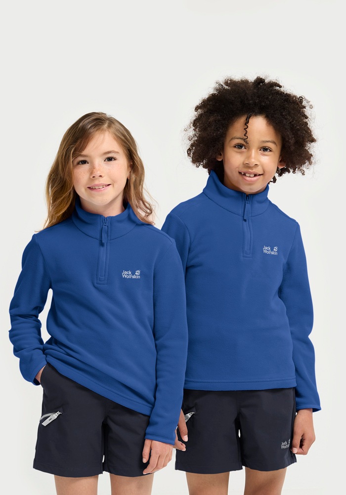 Jack Wolfskin Stehkragenpullover "TAUNUS 100 HZ K" Kinder-Fleecepullover, Halfzip-Reißverschluss, Stehkragen