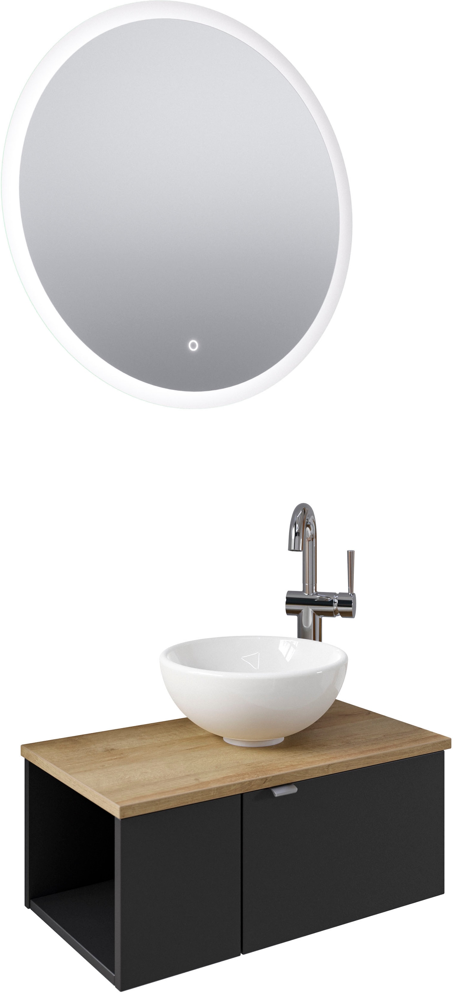 Saphir Badmöbel-Set »Serie 6915«, (4 St.), Gäste-Bad, 70 cm breit, mit LED-Spiegel, offenem Fach und 2 Türen