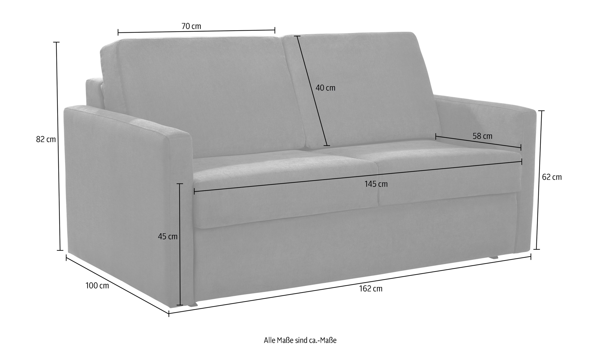 Places of Style Schlafsofa »Goldpoint 162 cm, Dauerschläfer, Liegefläche 120/200cm,«, 2-Sitzer mit Bettfunktion, Bonell-Federkernmatratze
