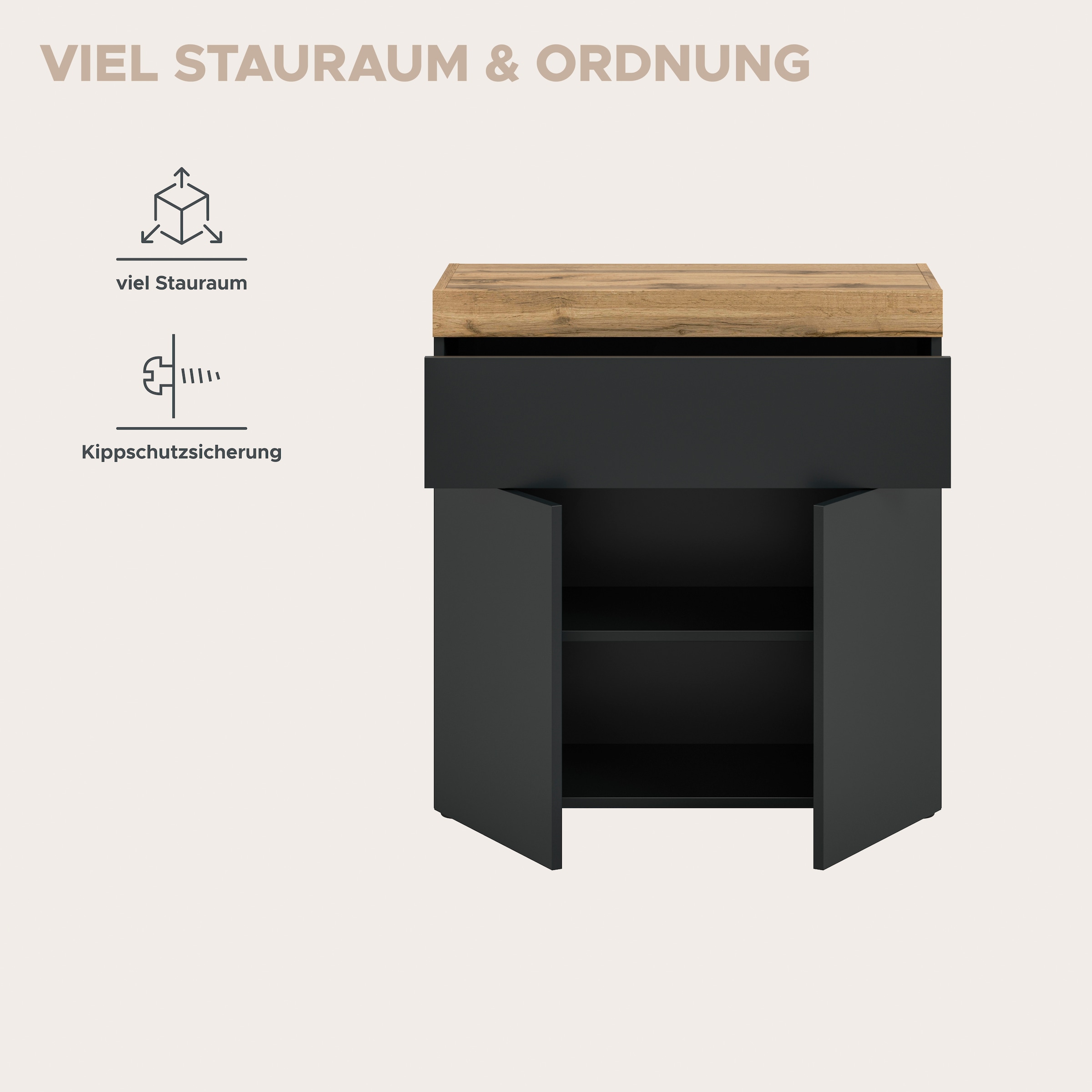 OTTO home Kommode »MAMBO, TOPSELLER!, Breite 77cm, 2 Türen, 1 Einlegeboden, 1 Schubkasten« 1 Stk. tlg. Kommode, Anrichte, Wohnzimmer, Schlafzimmer