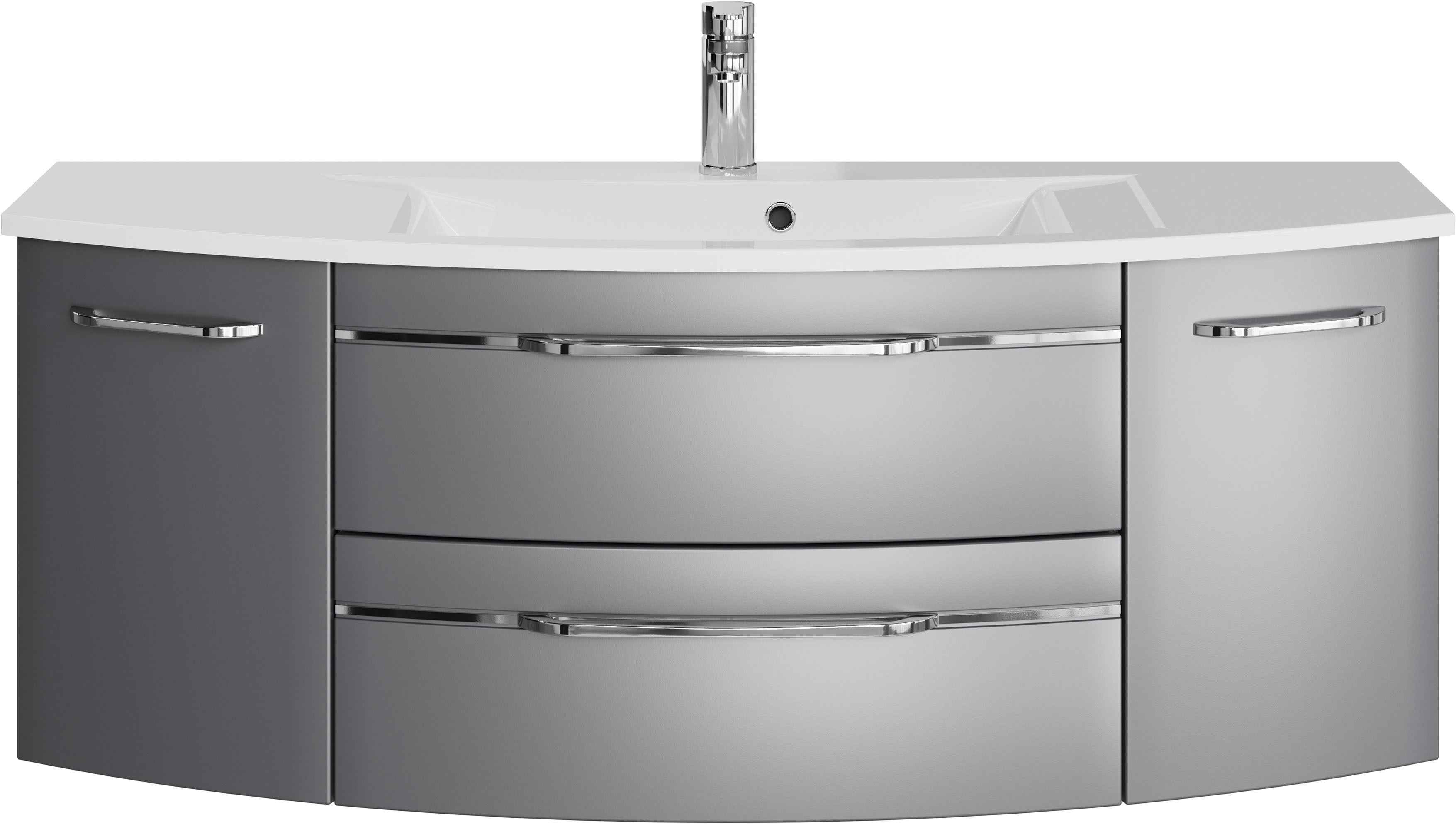 Saphir "Serie 7045 Mineralmarmor-Waschtisch und Unterschrank, 131 cm breit" Waschplatz mit 2 Schubladen, 2 Türen, Badmöbel Set mit Waschtisch