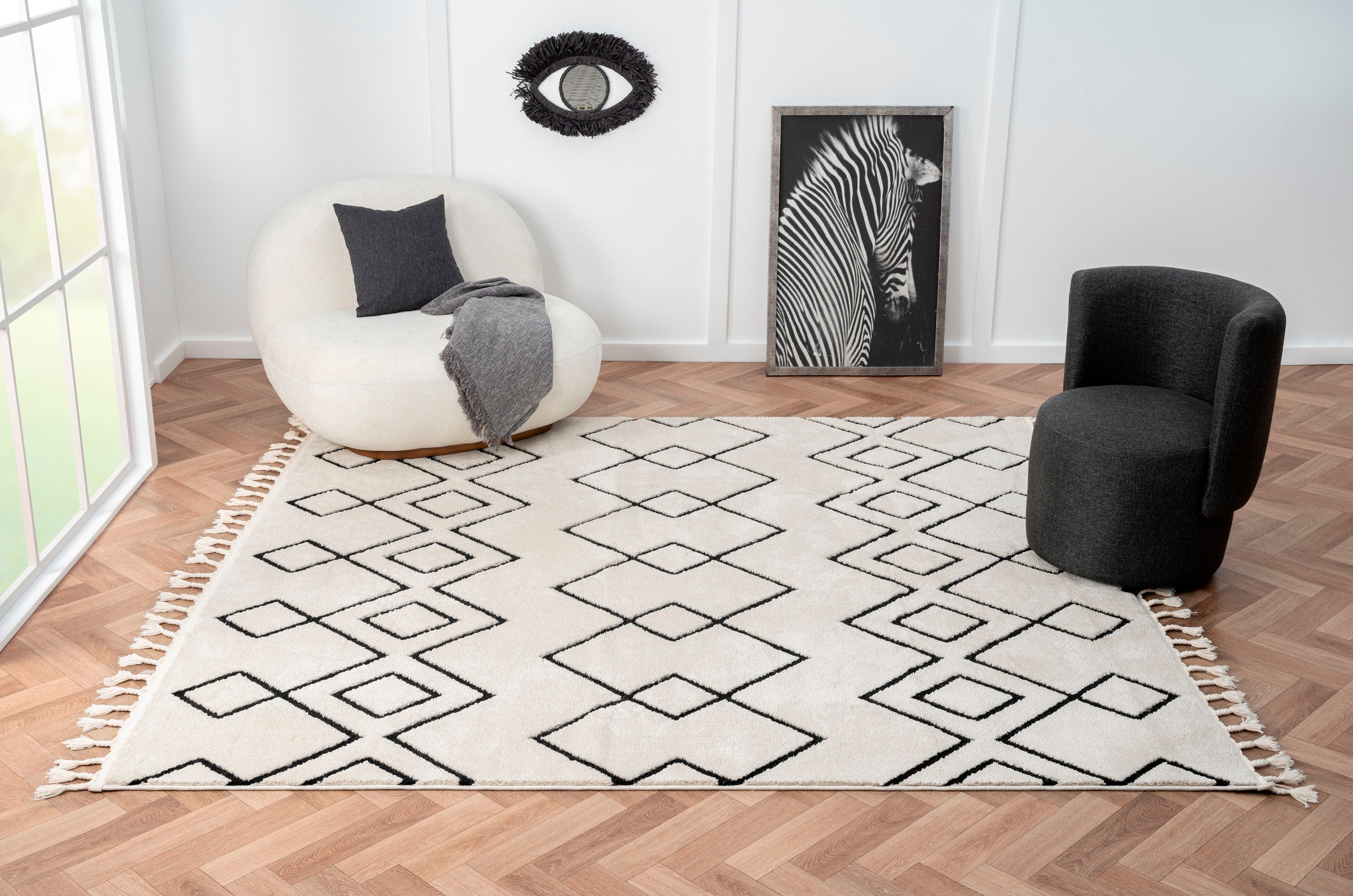 Myflair Möbel & Accessoires Hochflor-Teppich »Moroccan Mural«, rechteckig, 24 mm Höhe, modern, marokkanisches Design, flauschig weich, mit Fransen