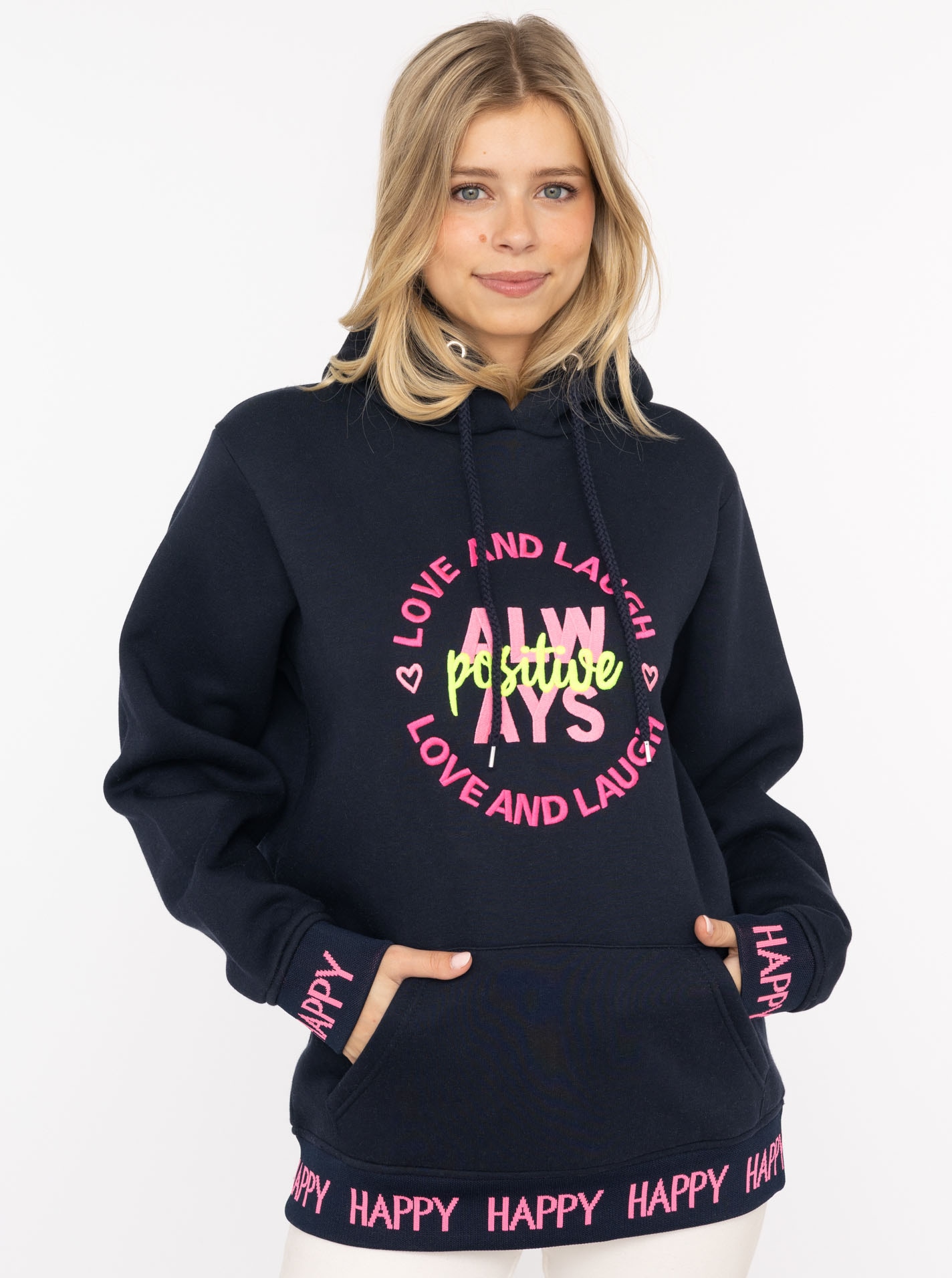 Zwillingsherz Hoodie ""Always Positive"", Kapuze, Stickerei, Fronttasche, B günstig online kaufen