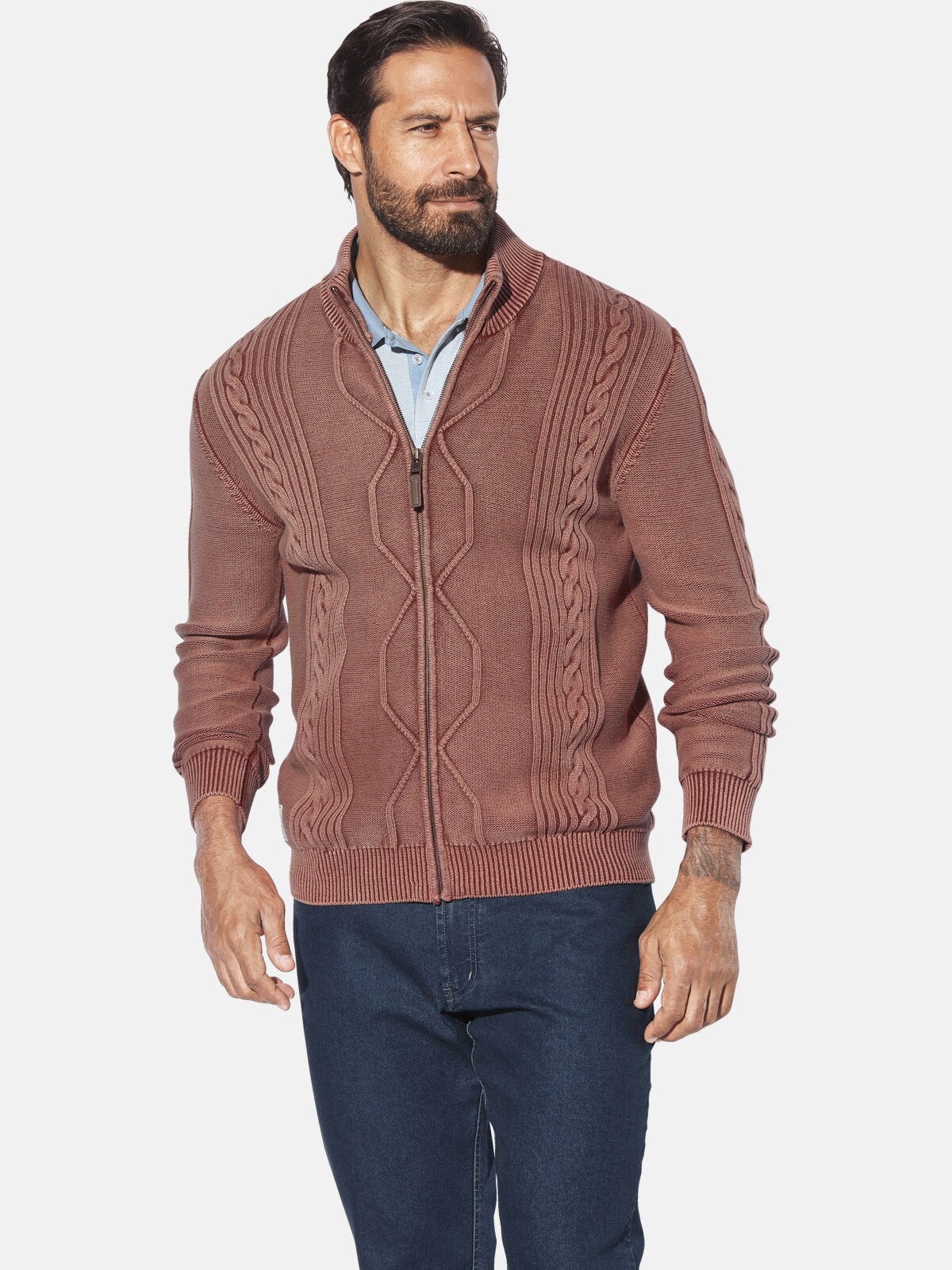 JAN VANDERSTORM Herren Strickjacke "Strickjacke AKSELSKAR"rot gemustert, Gr. XL, Obermaterial: 100% Baumwolle CO., Strickjacken