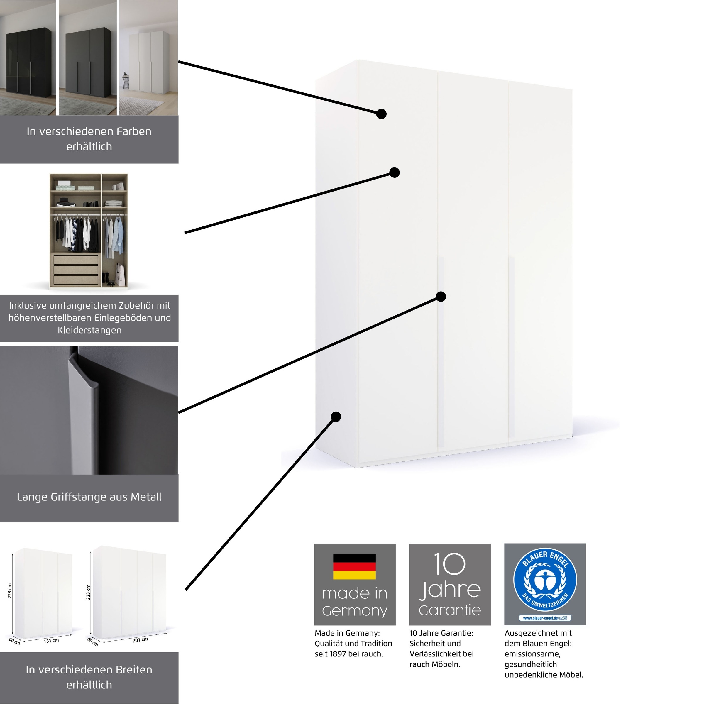 Thumbnail - rauch Drehtürenschrank "Kleiderschrank Schrank Garderobe Wäscheschrank PURISMA Glasfront" in den Breiten 151/201/251/301...