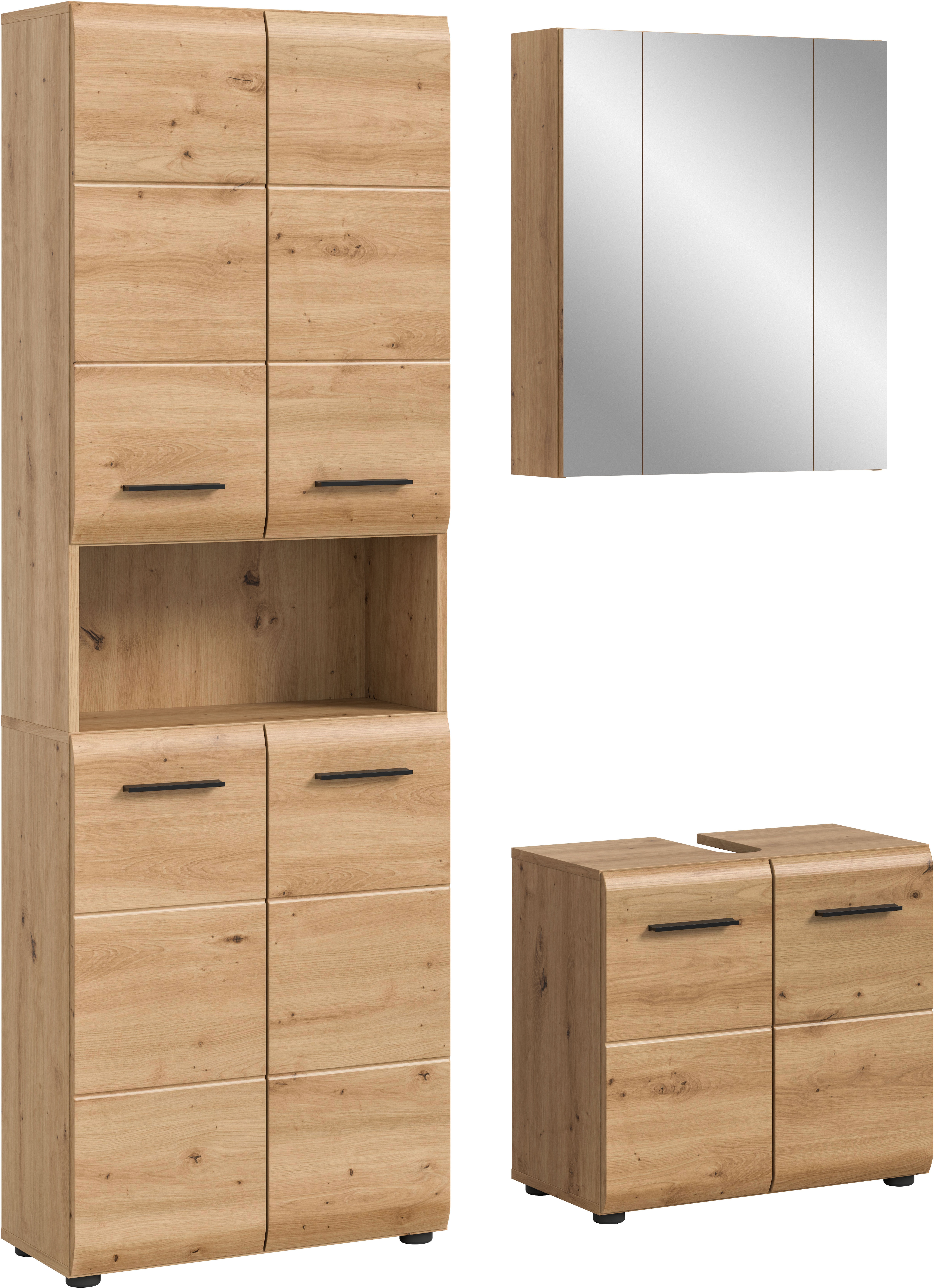 welltime Badmöbel-Set "FLORENZ, 3-teilige Badkombination, hochwertige MDF-Front" Set, best. aus: 1 Hochschrank, 1Waschbeckenunterschrank, 1 Spiegelschrank, 3 Stk. tlg.