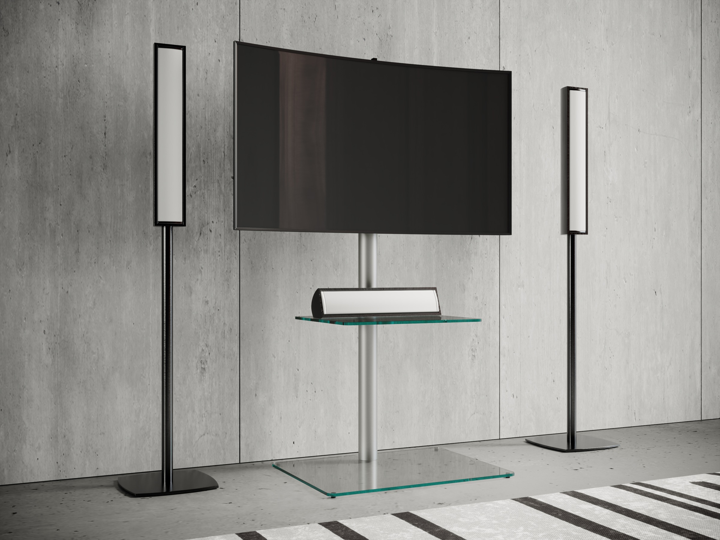 VCM Wohnzimmertisch »TV Standfuß Alu Rack Fernseh Glas Alani Fachboden«