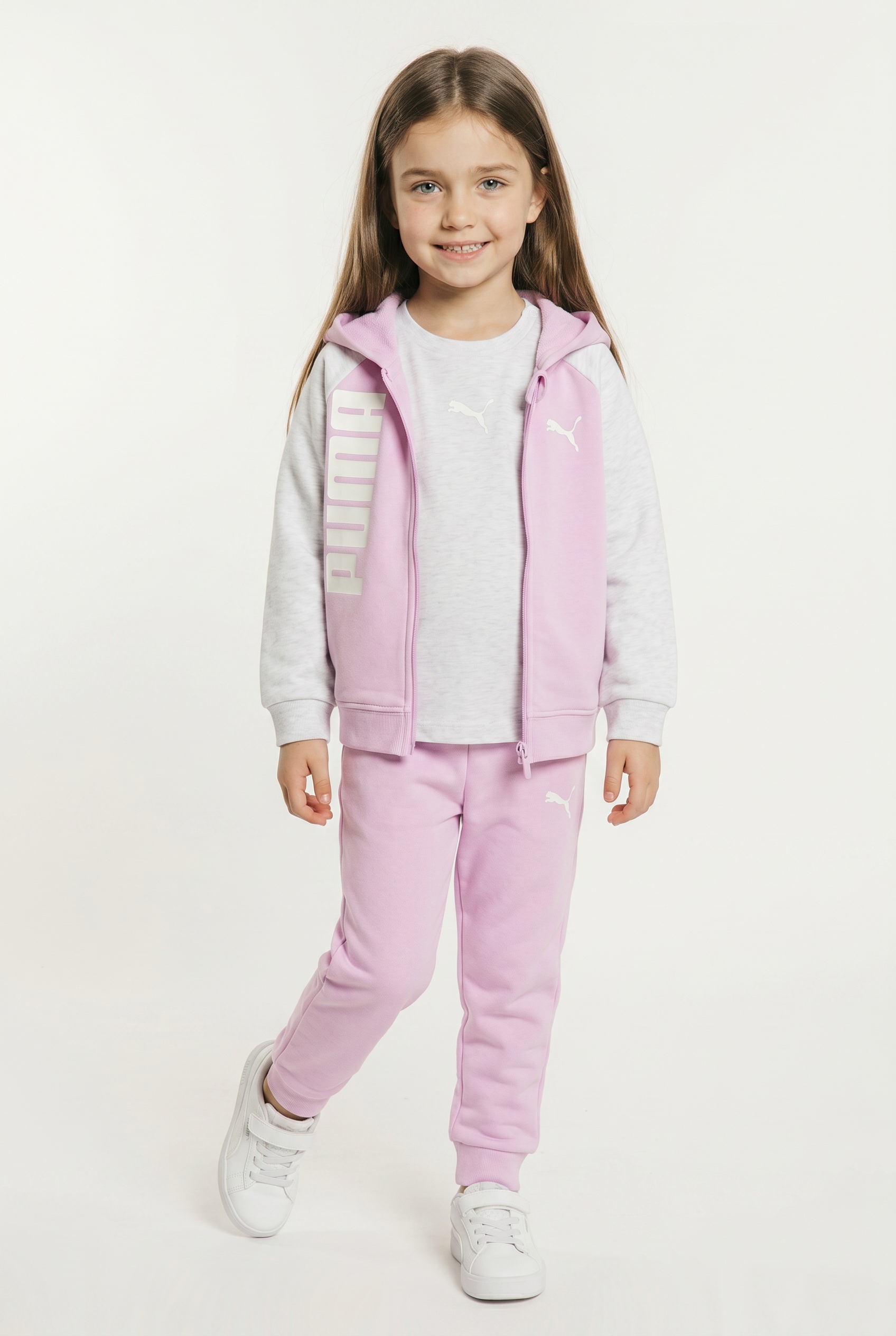 PUMA Trainingsanzug "MINICATS TEE HOODED FZ AND PANTS SET TR INF" 2 für Babys, mit Kapuze, im Colour-Blocking-Design