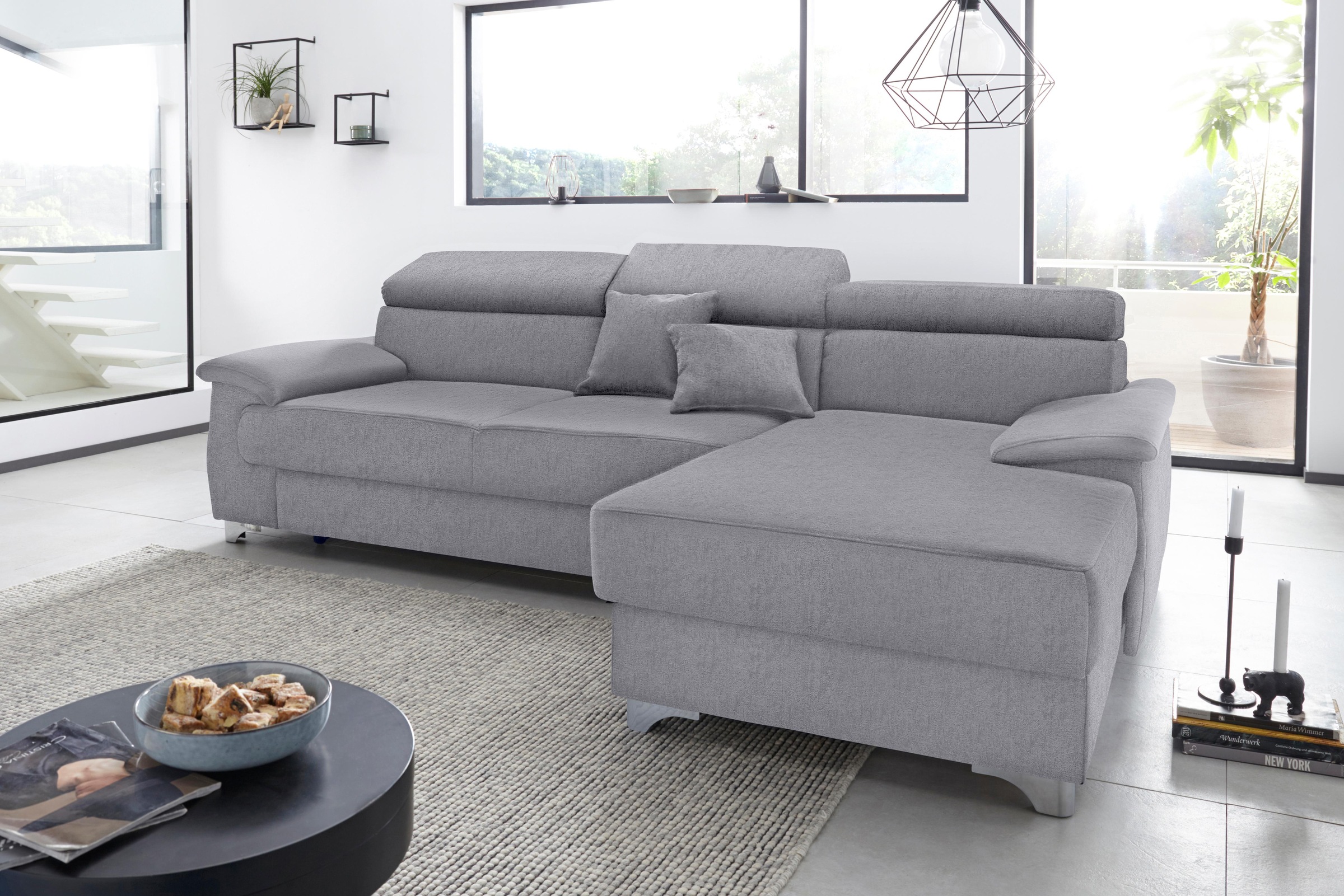 DOMO collection Ecksofa »Mira, inklusive Kopfteilverstellung für mehr Wohlfühlkomfort, L-Form«, wahlweise mit Bettfunktion und Bettkasten, elegant und modern