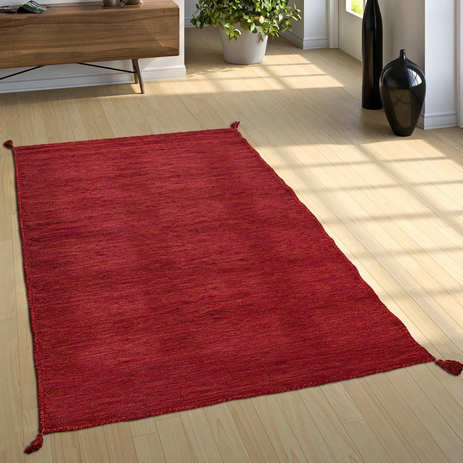 Paco Home Teppich »Kilim Farben BAUR handgewebt, Flachgewebe, 210«, Uni | Rechnung rechteckig, reine Handgwebt, Baumwolle, auf