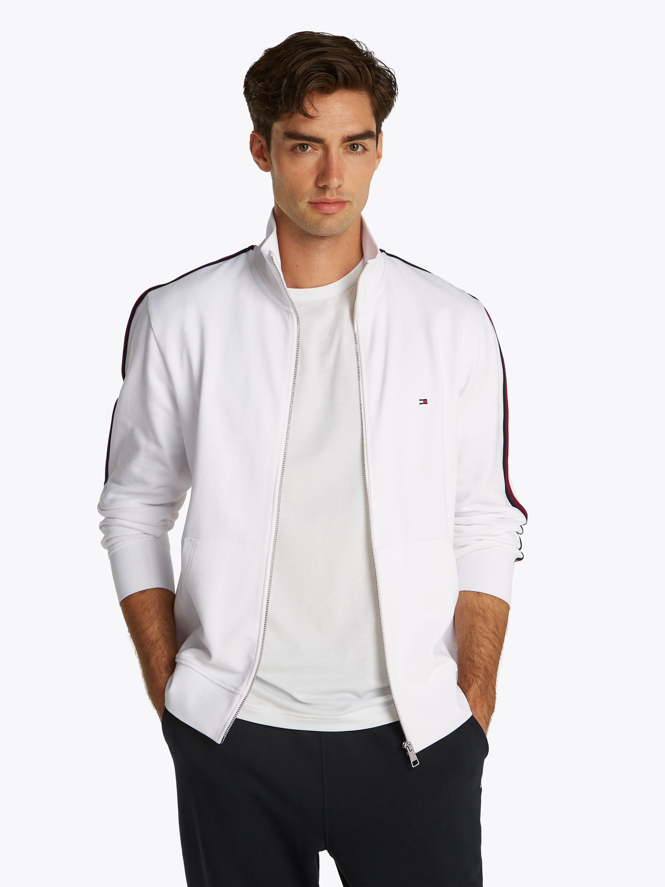 Tommy Hilfiger Sweatjacke "GLOBAL STRIPE STAND COLLAR", mit Streifen in Tom günstig online kaufen
