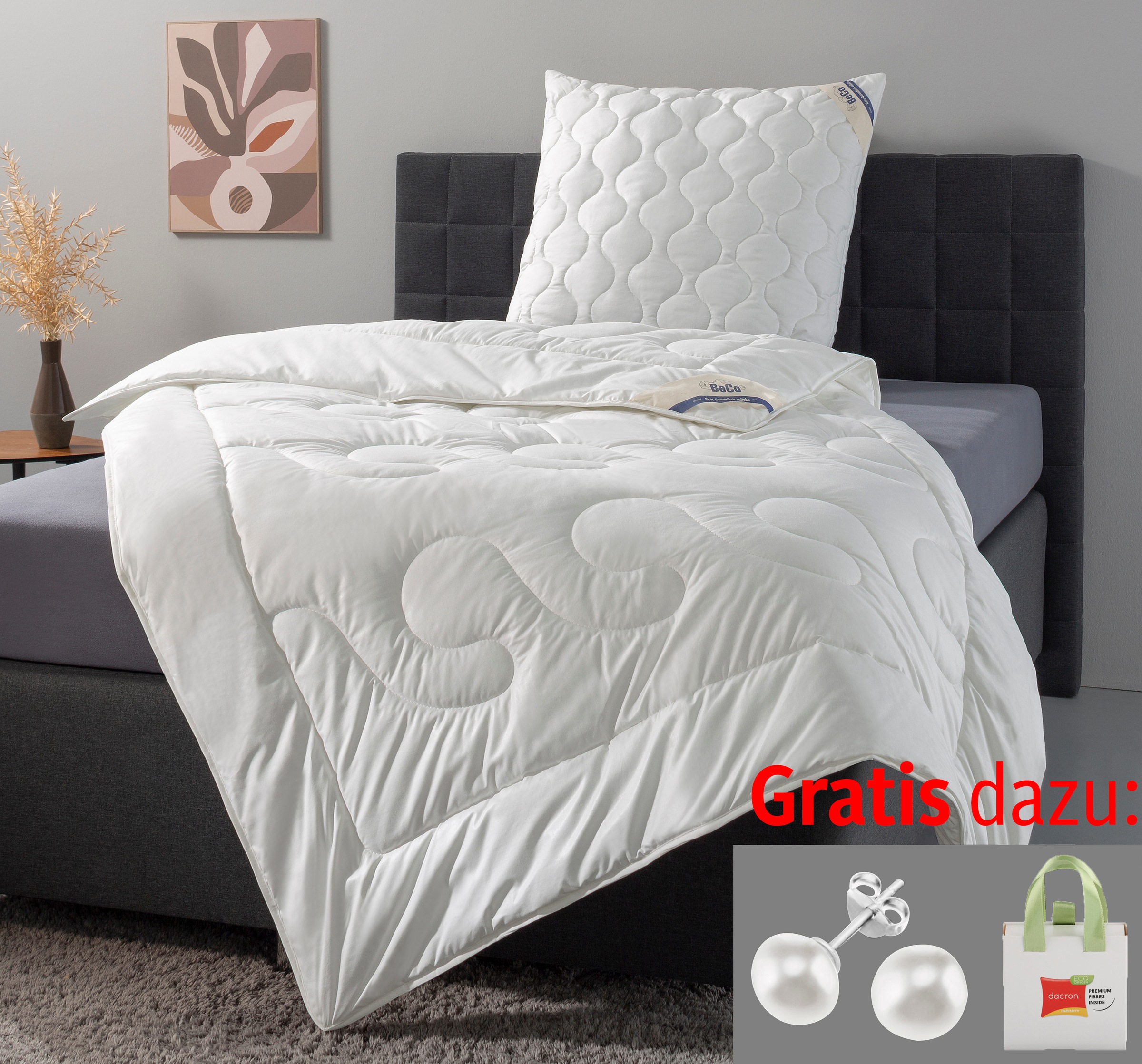 Beco Kunstfaserbettdecke "Aerelle™ Blue Bettdecke mit Gratis-Perlenohrsteck günstig online kaufen