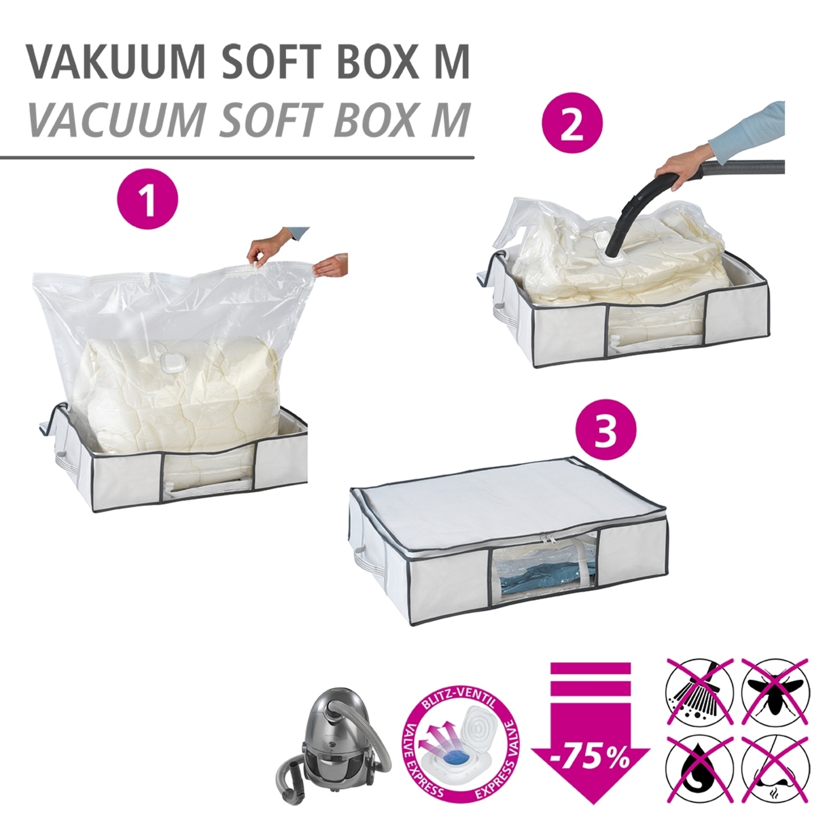 WENKO Unterbettkommode "Vakuum Soft Box M", integrierte Vakuum-Tasche & Bli günstig online kaufen