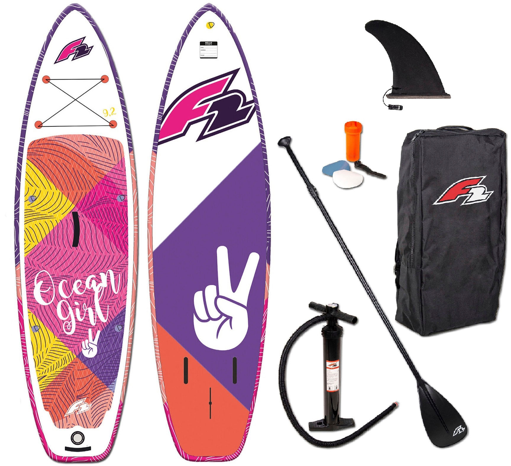 F2 SUP-Board "Ocean Girl Kids pink", (Packung, 5 tlg.)