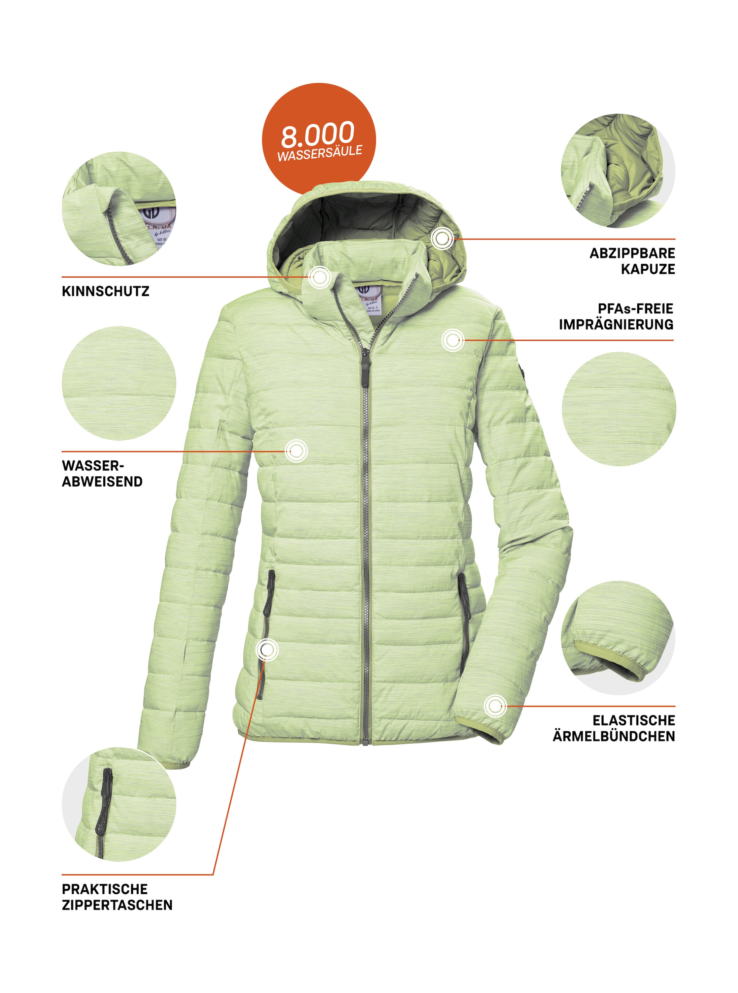 G.I.G.A. DX by killtec Steppjacke »GS 63 WMN QLTD JCKT_Uyaka«, Steppjacke: wasser- und windabweisend, atmungsaktiv, abzippbare Kapuze