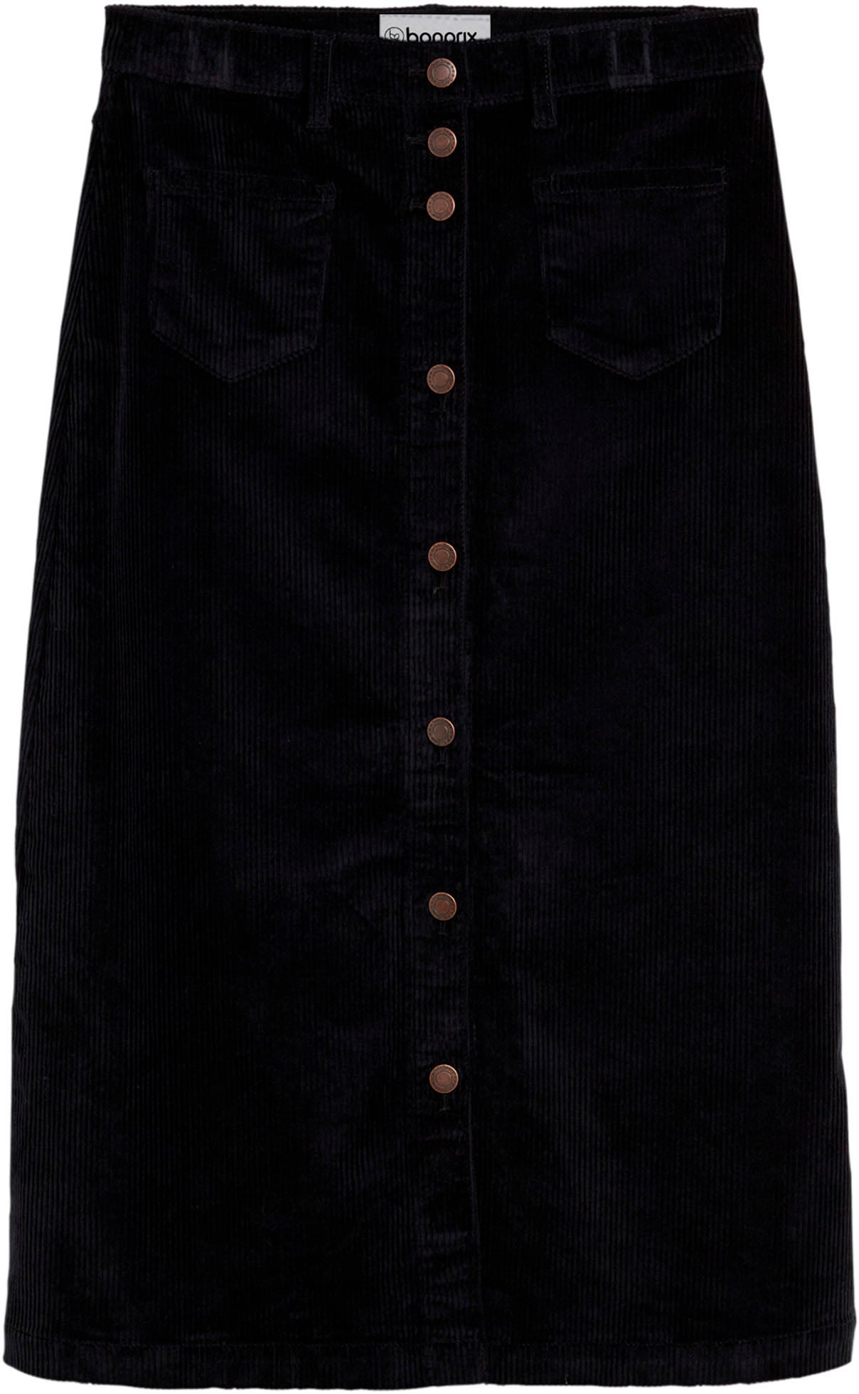 bonprix Cordrock mit Stretch, mit durchgehender Knopfleiste, mit Gürtelschlaufen