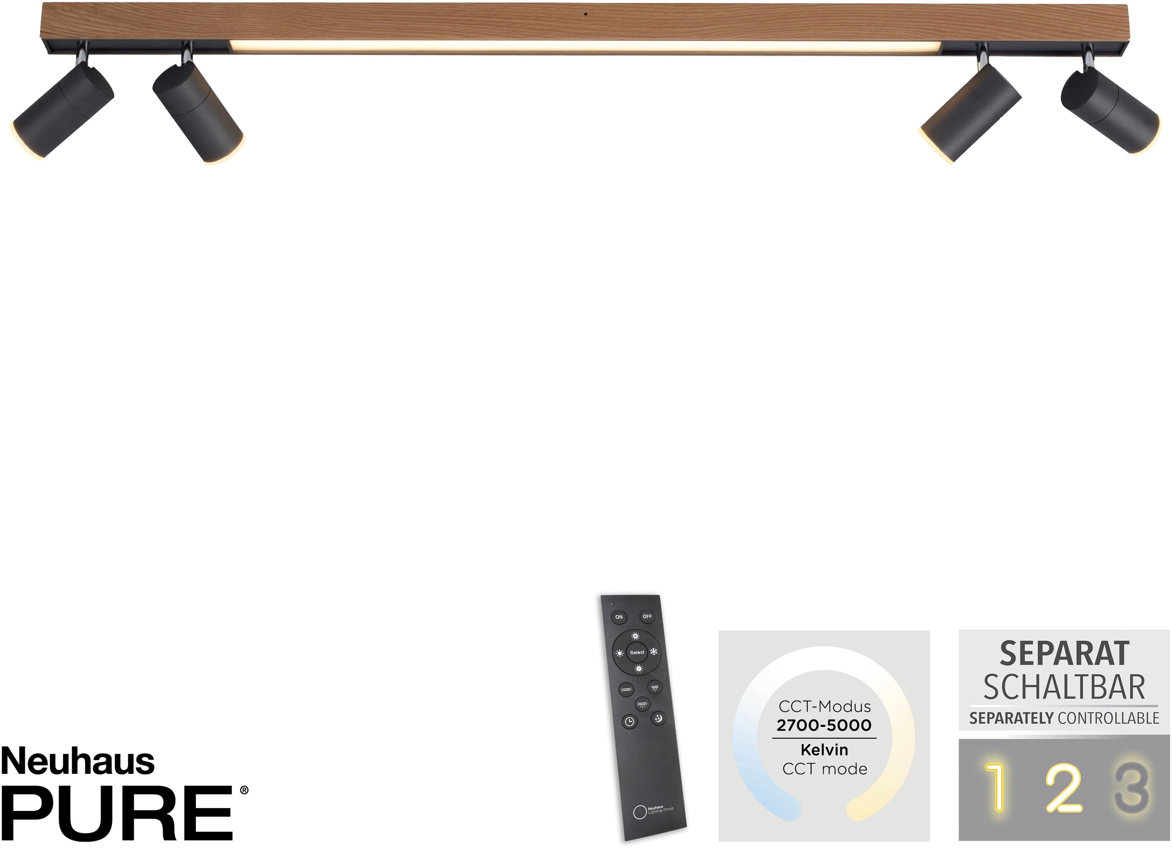 Neuhaus PURE LED Deckenleuchte »PURE Lines Spot« LED-Board 1 Stk. warmweiß - kaltweiß Spots dreh- und schwenkbar, CCT, dimmbar