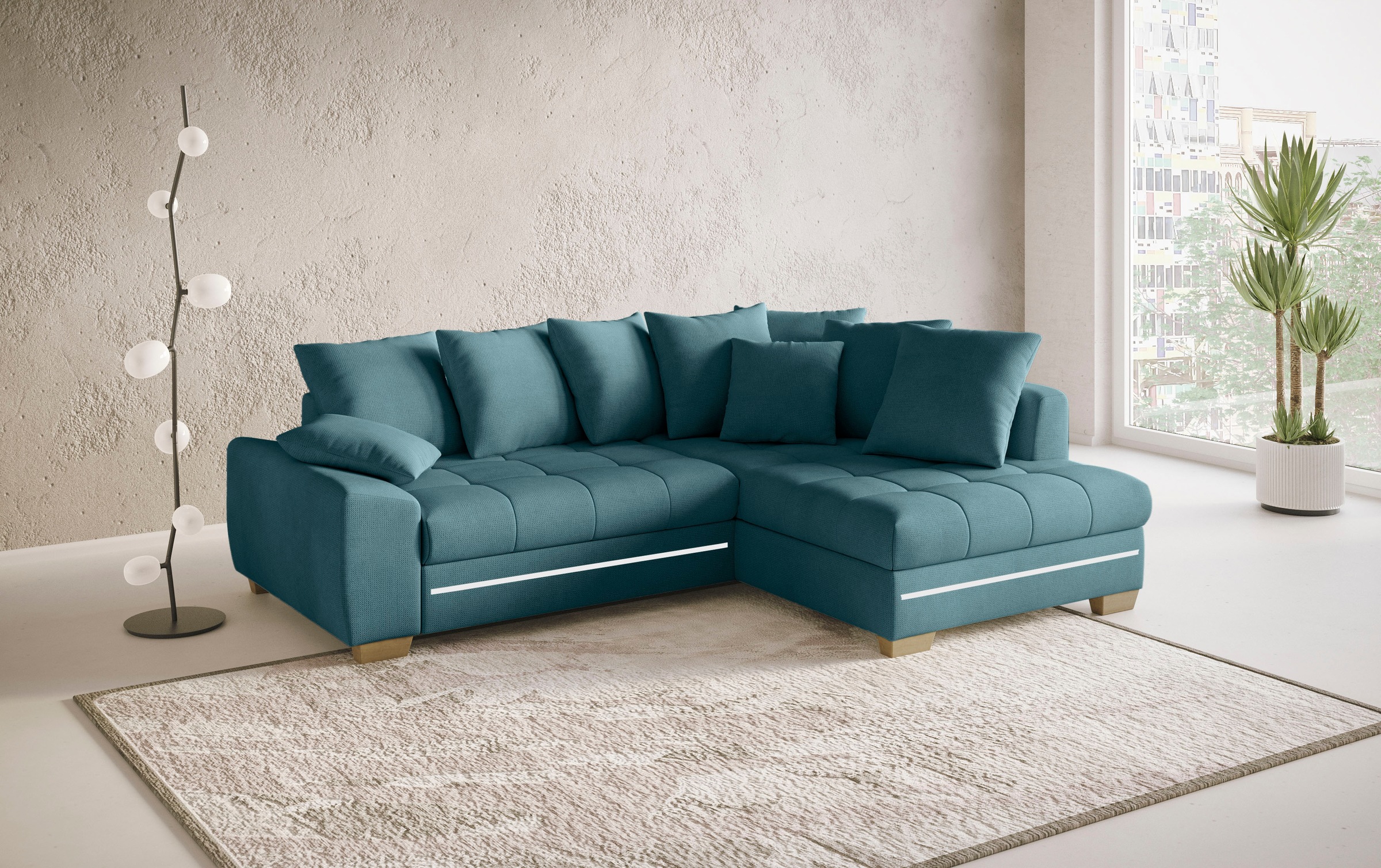 Mr. Couch Ecksofa »Nikita II, L-Form«, mit Kaltschaum, RGB-LED Beleuchtung, wahlweise mit Bett, Bettkasten