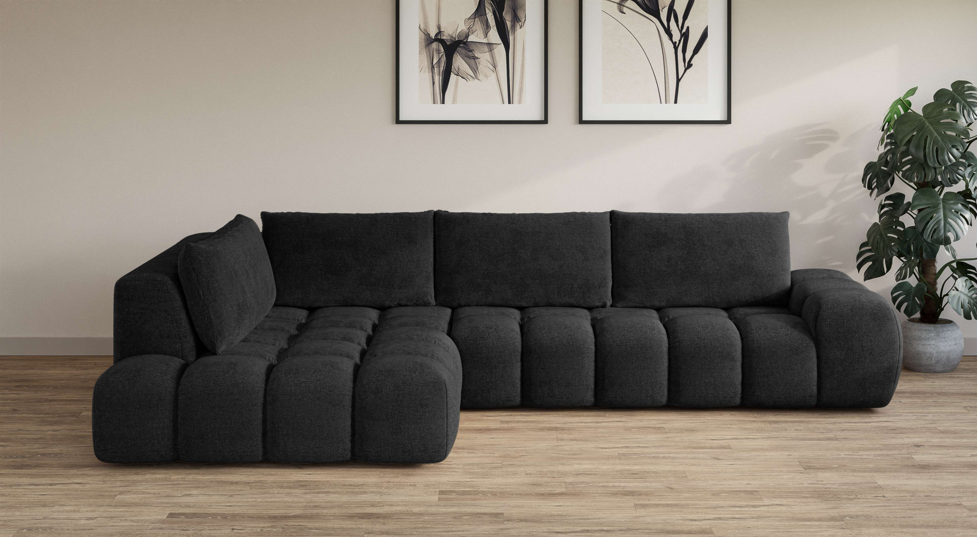 OTTO home Ecksofa "AZITA L-Form, XL 296 cm - Designsofa in Bubble-Optik" lose Rückenkissen, traumhafte Steppung