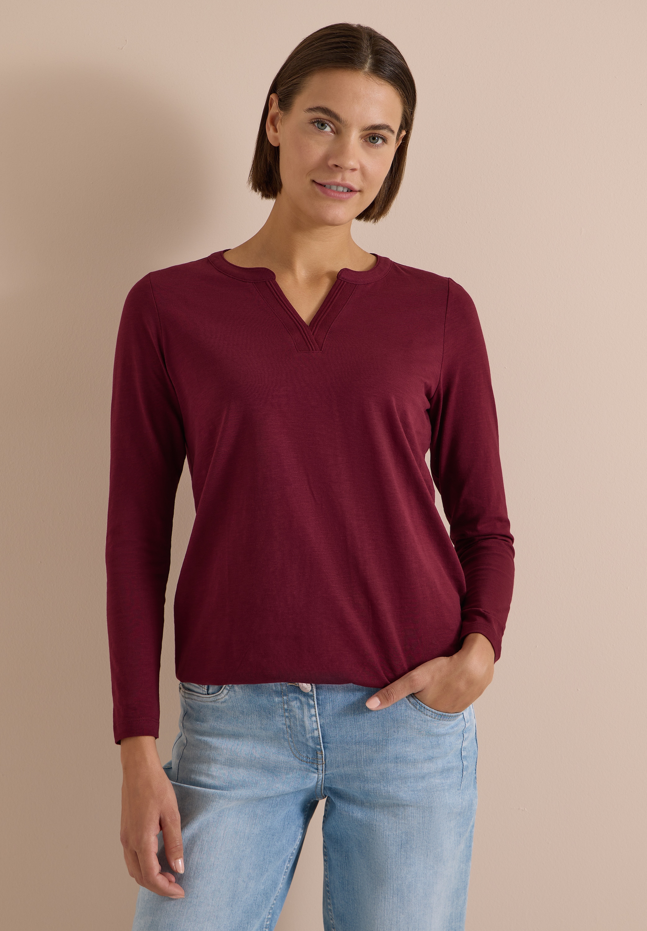 Cecil Langarmshirt mit geschlitztem Rundhalsausschnitt