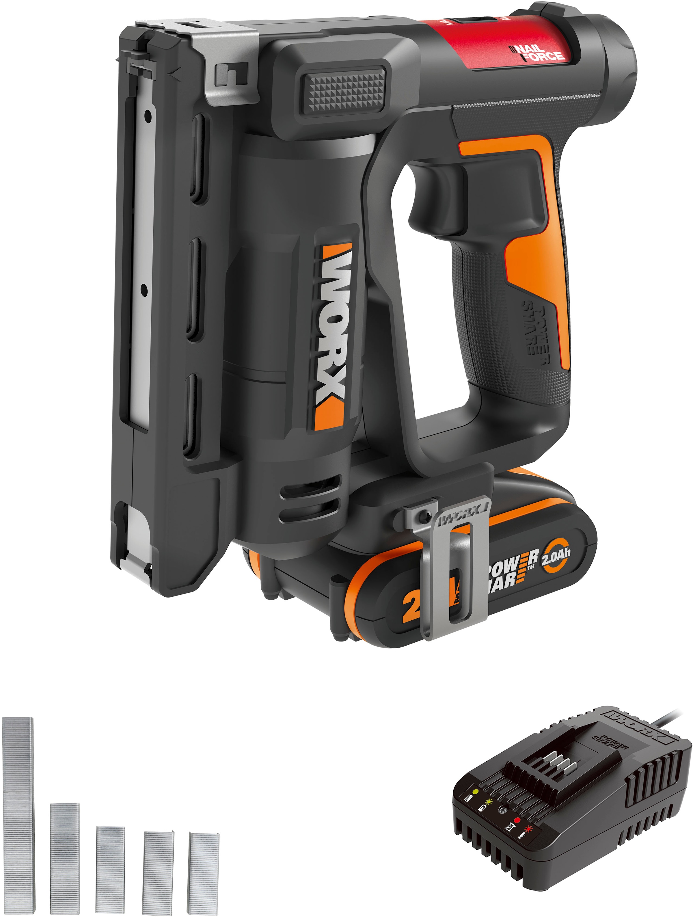 Worx Akku-Tacker »WX843 NailForce« für Nägel bis 15mm & Tackerklammer bis 14mm, mit Akku und Ladegerät