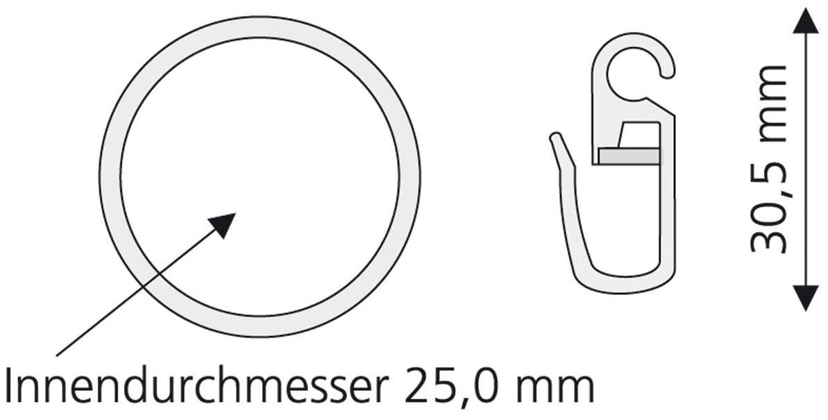 Liedeco Gardinenring, (Set, 8 St., mit Faltenlegehaken), für Gardinenstangen Ø 16 mm