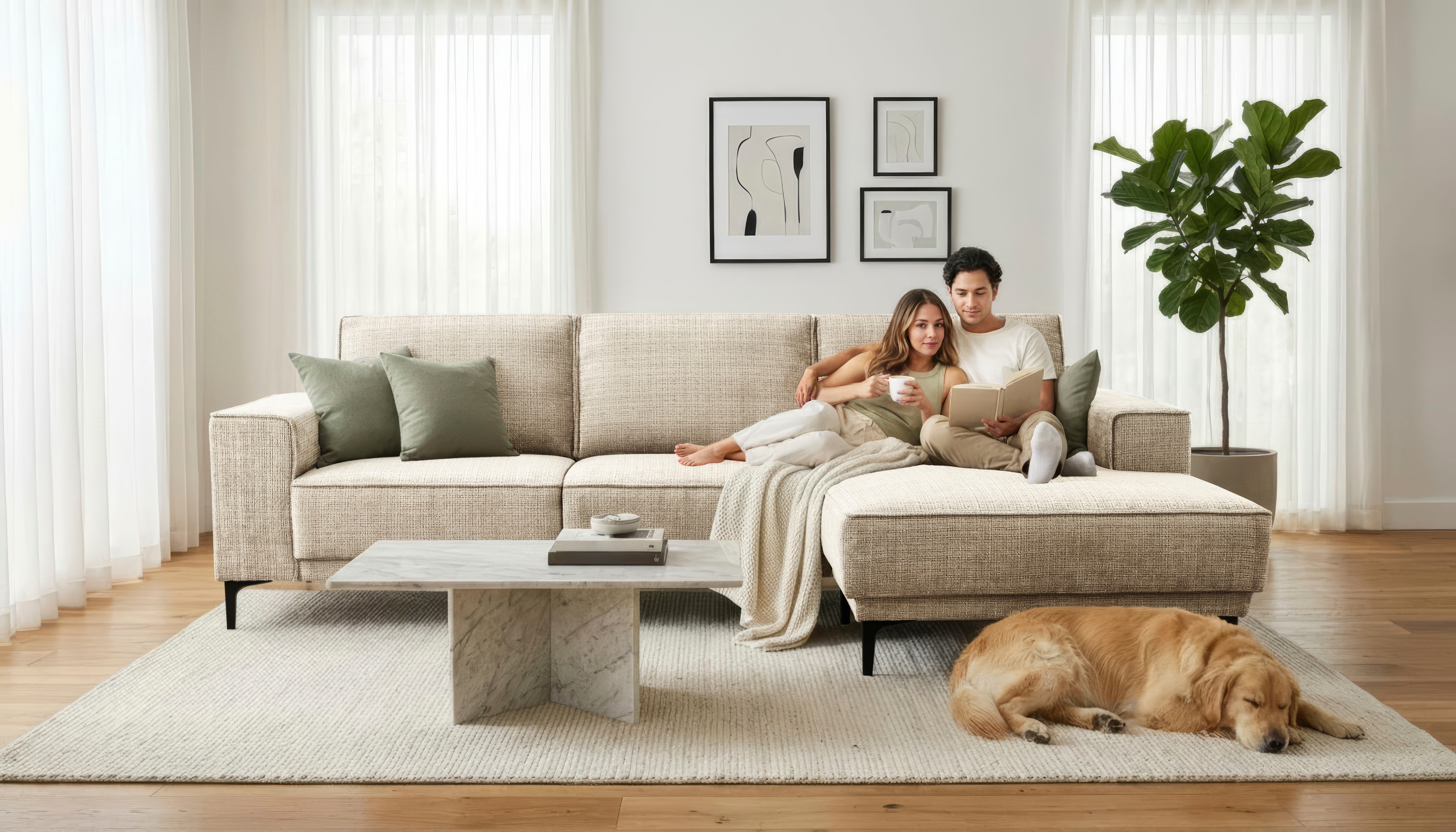 OTTO home Ecksofa "OLAND Chenille L-Form, B: 280 cm, Skandi-Design" L-Form, 280 cm, Wellenunterfederung, Skandi-Design, Metallfüße