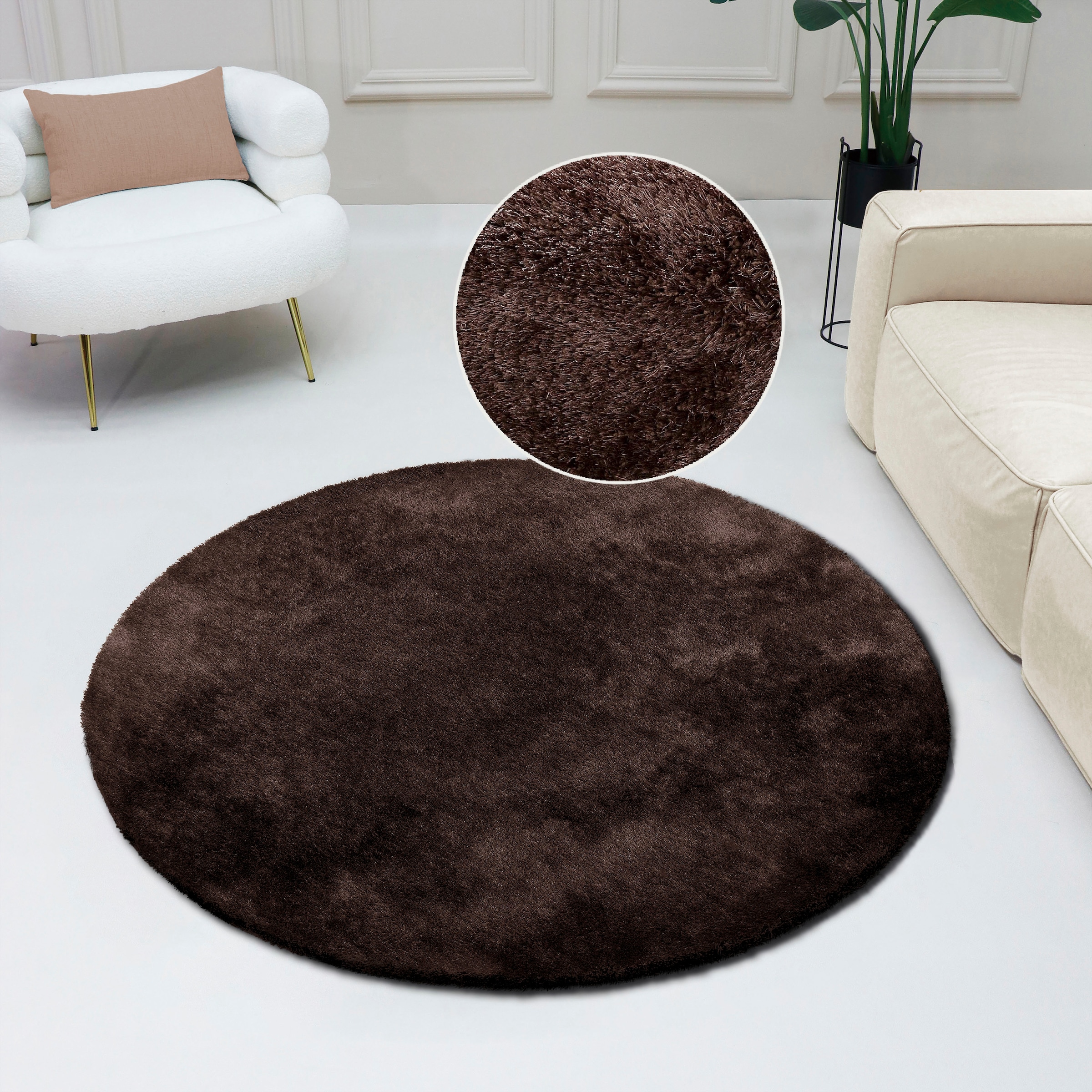 Bruno Banani Teppich "Dana Teppich, besonders weich und kuschelig, Kundenliebling" rund 30 mm Höhe uni, Mikrofaser Teppiche, Wohnzimmer, Schlafzimmer, Esszimmer