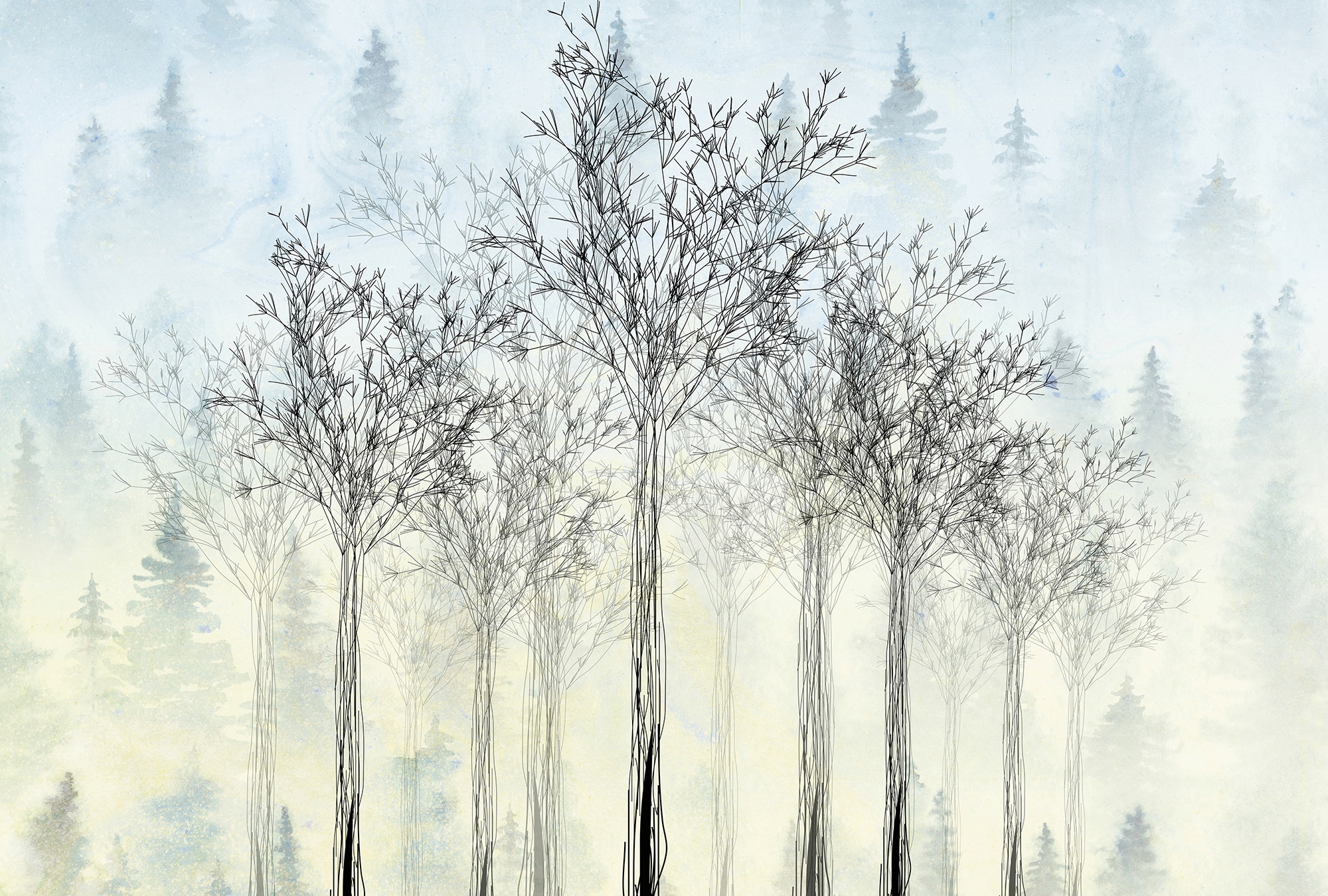 Architects Paper Fototapete "Atelier 47 Trees Artwork 2" Wald glatt Vlies, Wand, Schräge, Decke