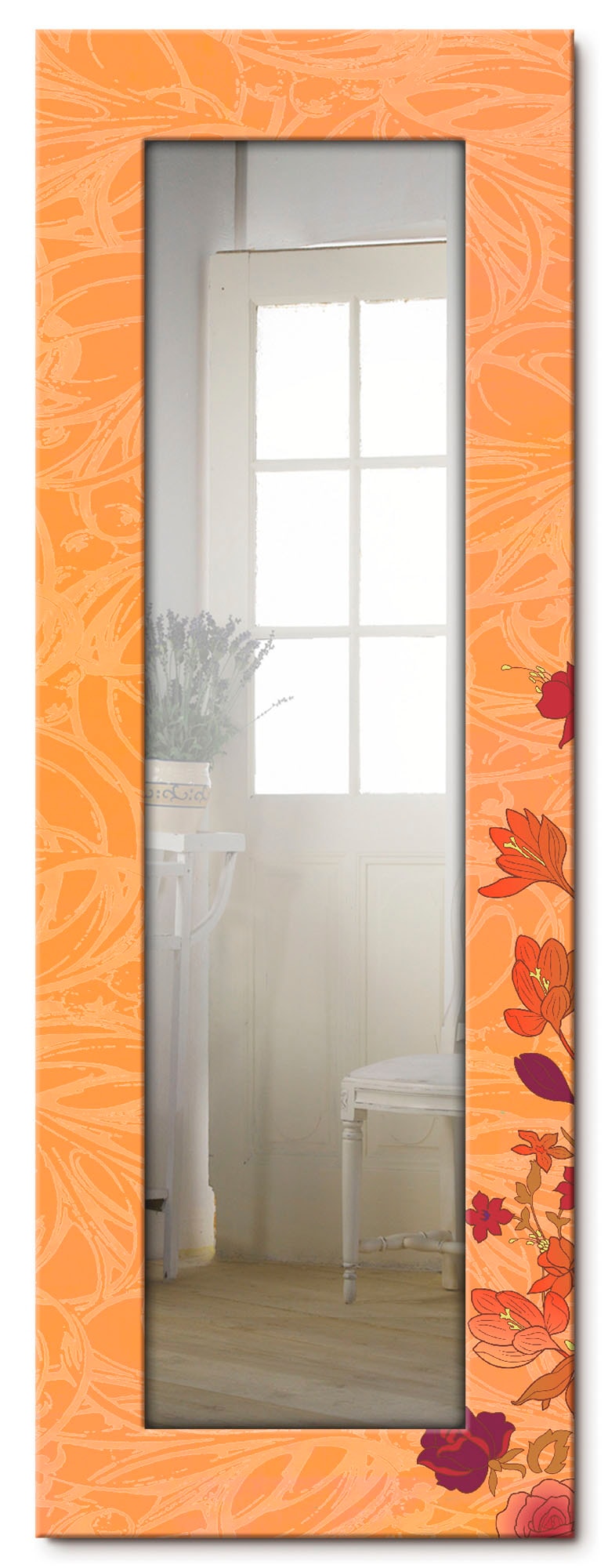 Dekospiegel »Blumen orange«, gerahmter Ganzkörperspiegel, Wandspiegel, mit...