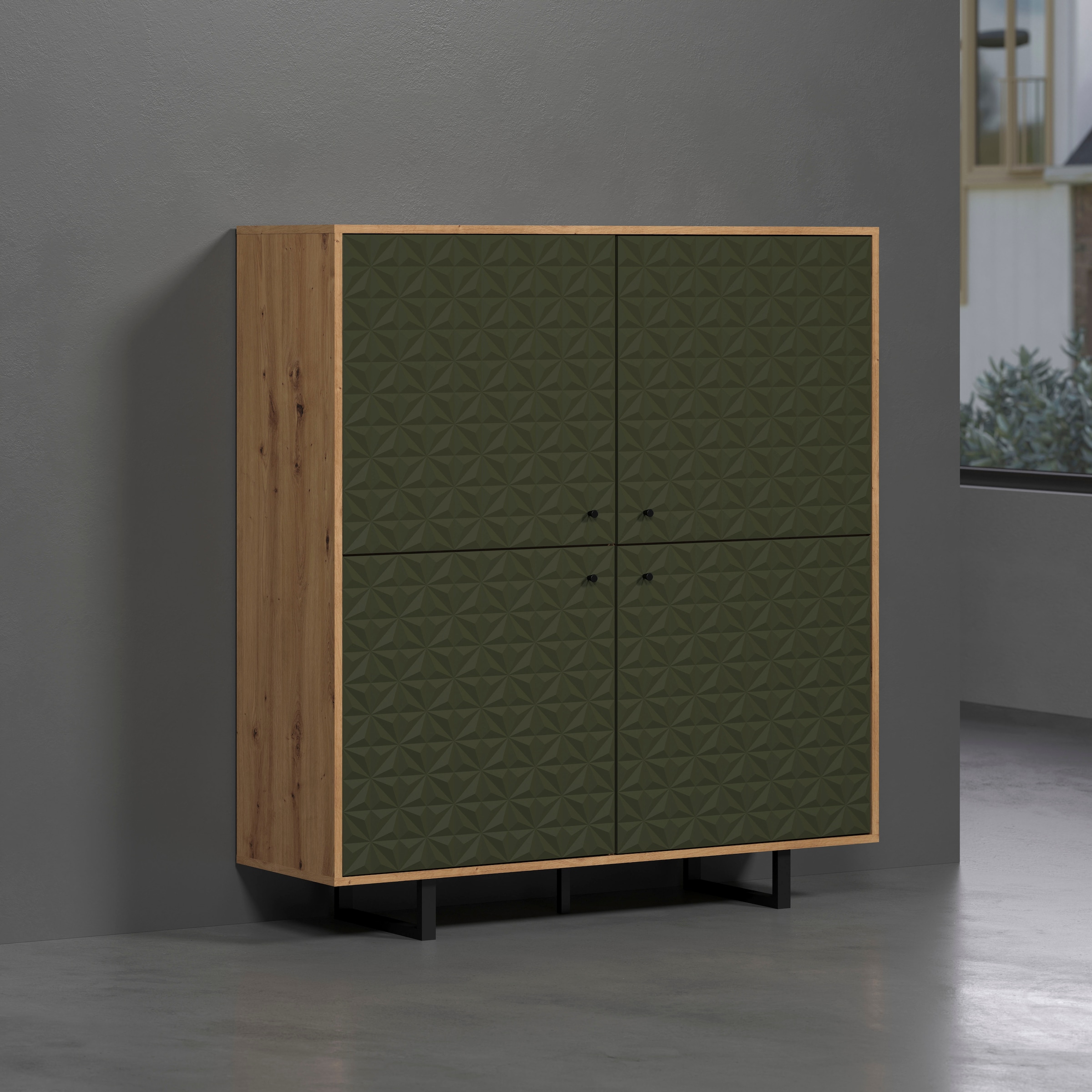 Home affaire Highboard »Ferretti« Sideboard mit besonderer Fräsung - Füße und Griffe aus Metall