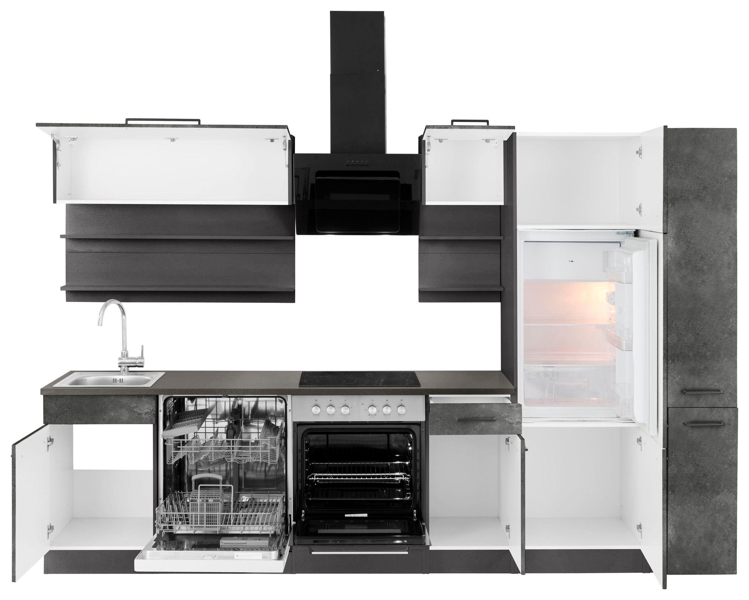 KOCHSTATION Küchenzeile »KS-Tulsa«, ohne E-Geräte, Breite 300 cm, schwarze Metallgriffe, MDF Fronten